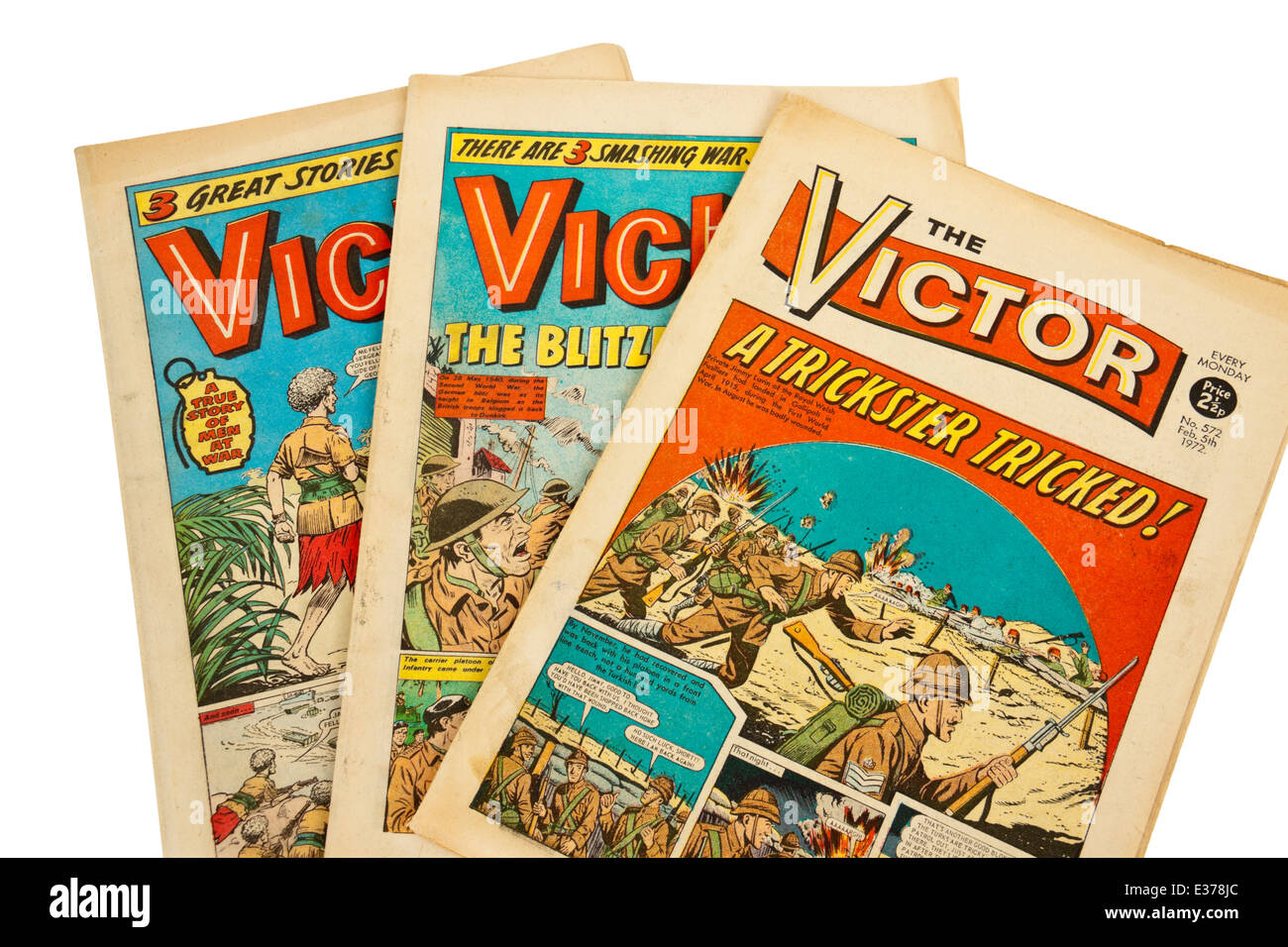 Collection of 'The Victor' comics, the popular British adventure comic from the early 1970's. Stock Photo