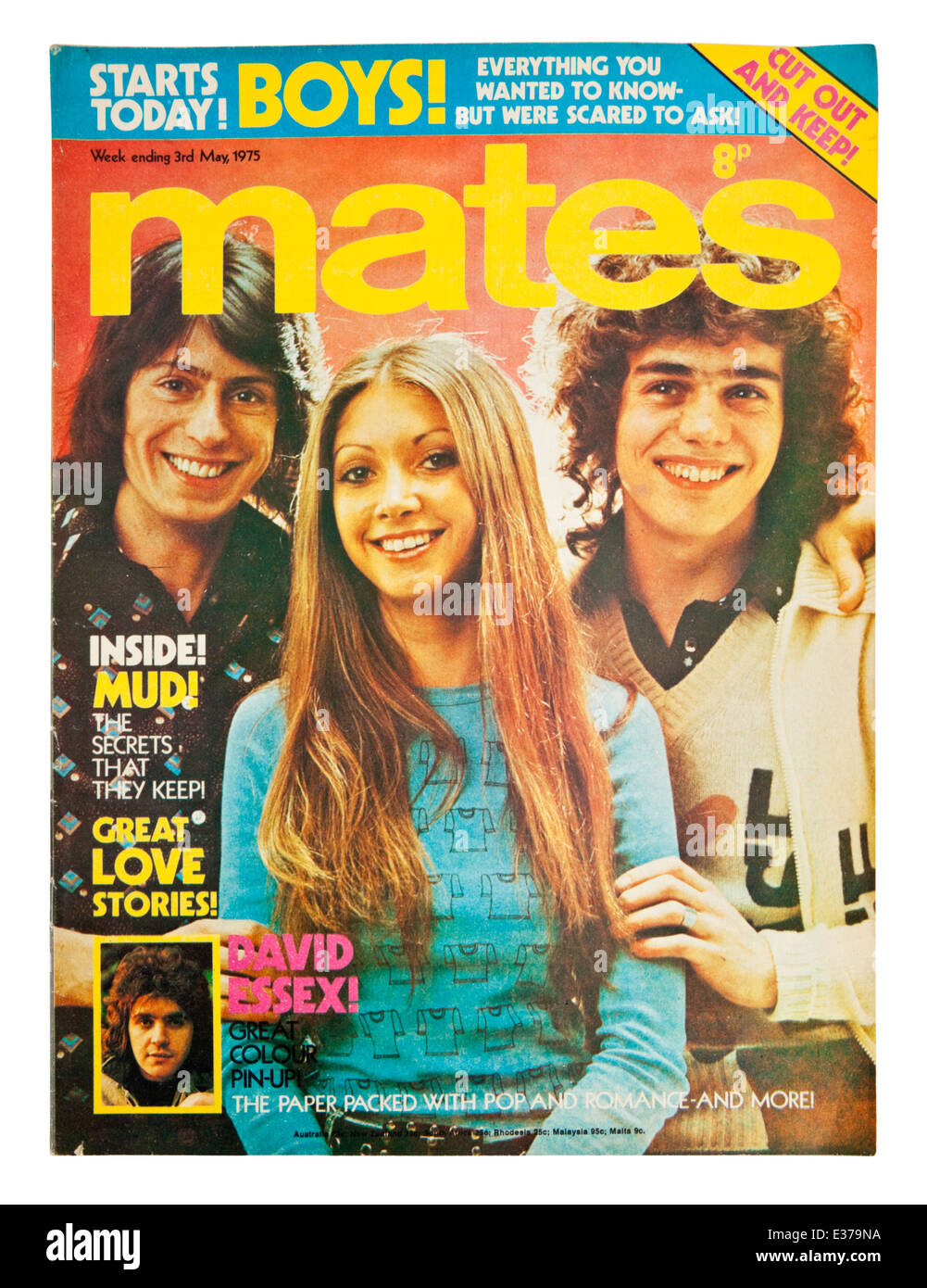 Vintage copy of 'Mates', a popular British weekly teen magazine from the mid 1970's. This is the 3rd May 1975 edition. Stock Photo