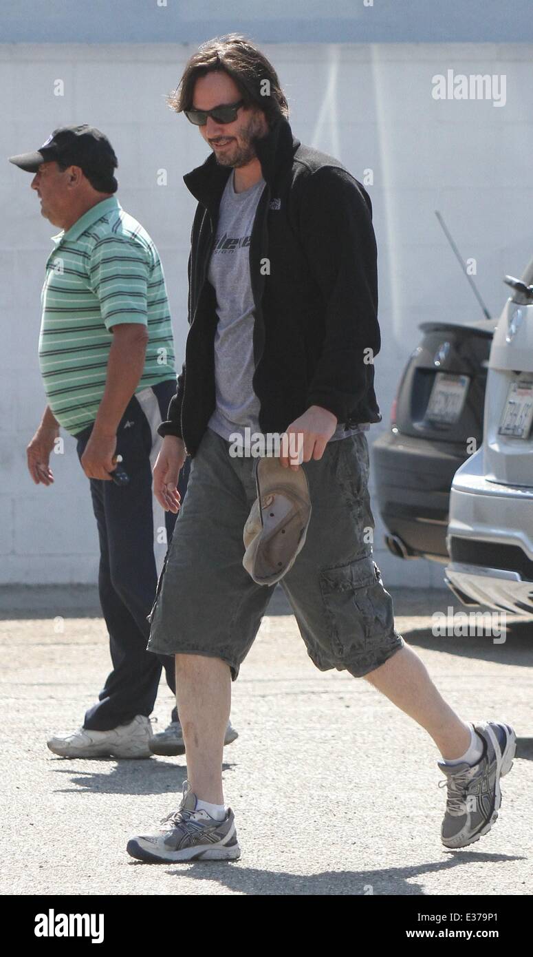 Keanu Reeves dressed casually as he goes to a gym in West Hollywood Featuring Keanu Reeves