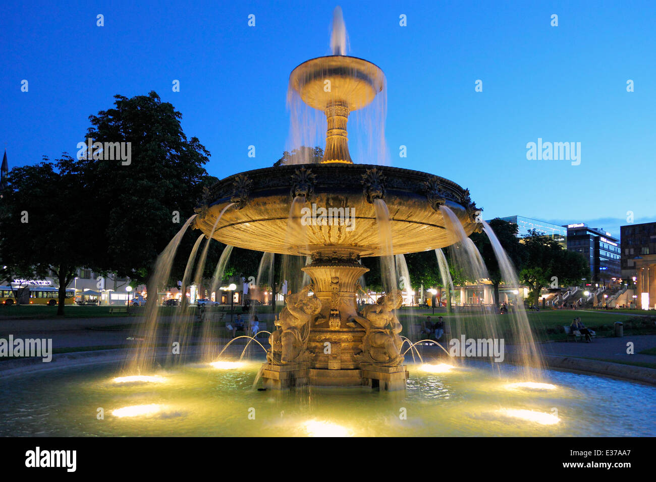 fountain at Palace Square (Schlossplatz) in Stuttgart, Baden-Wuerttemberg, Germany Stock Photo