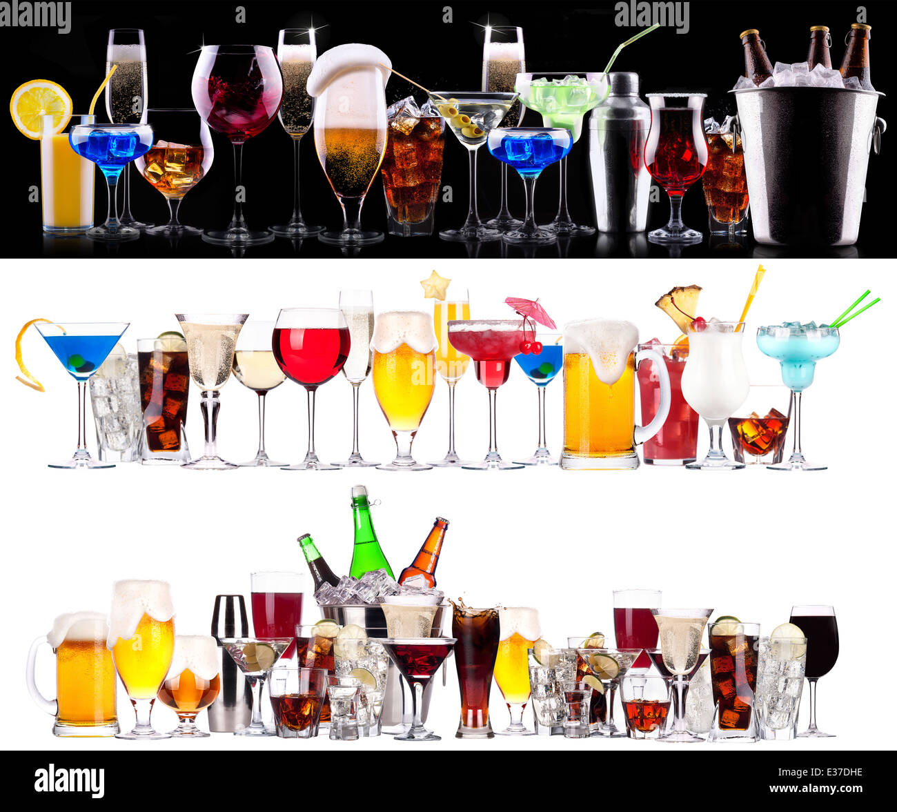 Set of different alcoholic drinks and cocktails beer,martini,soda