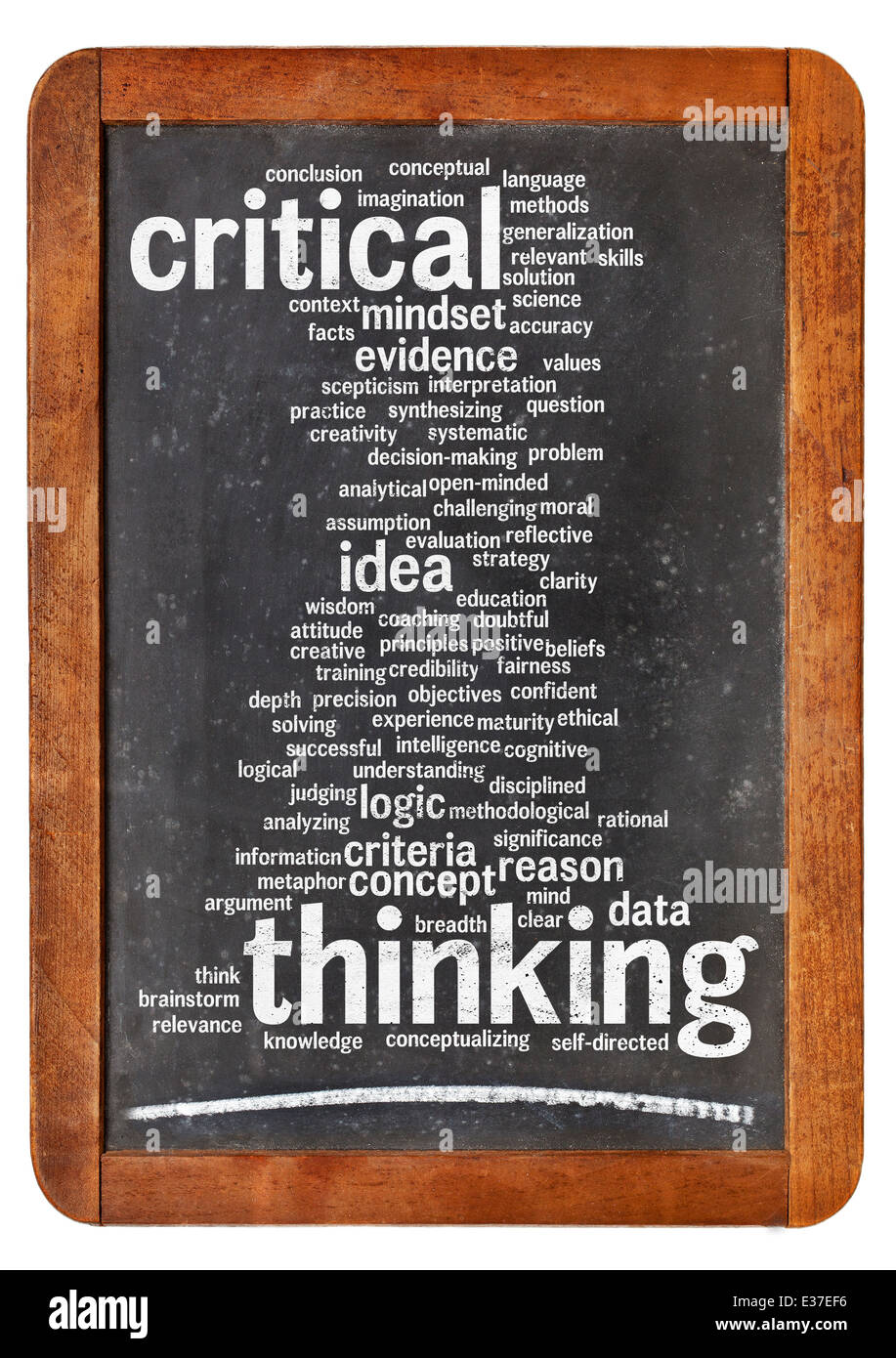 critical thinking word cloud on a vintage blackboard isolated on white Stock Photo