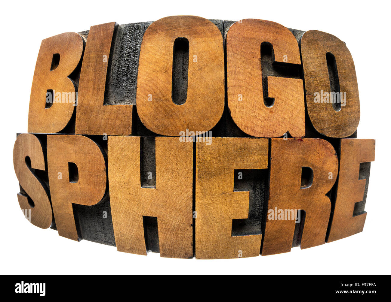 internet concept - blogosphere word in fisheye lens perspective - isolated in text in vintage letterpress wood type Stock Photo