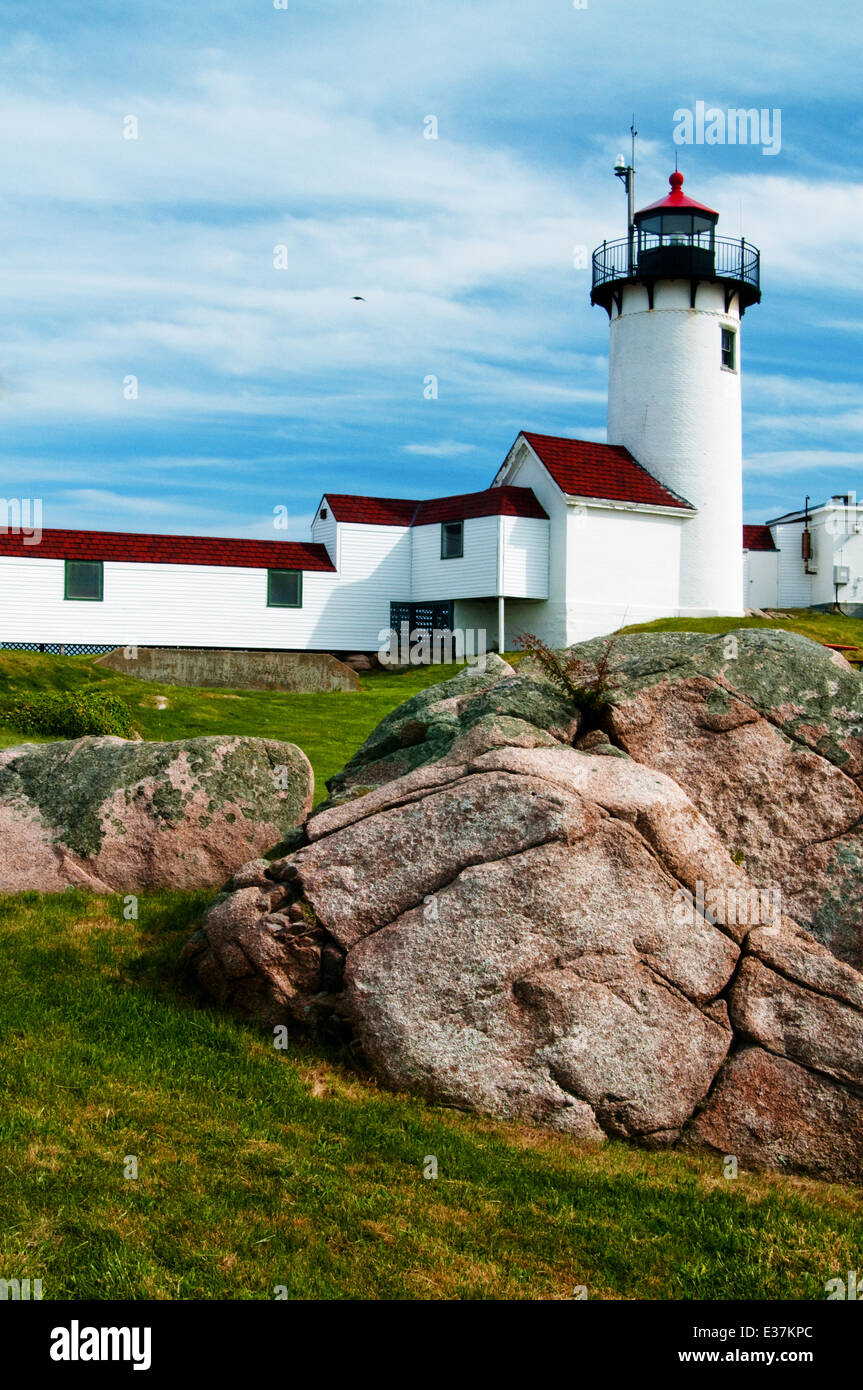Rocky grounds of Eastern Point lighthouse tower in Gloucester ...