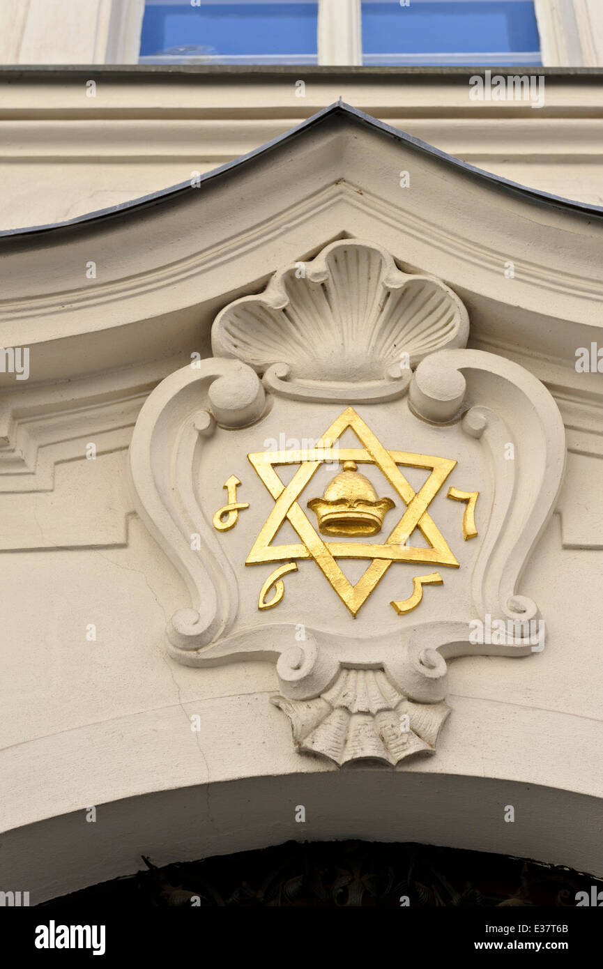 The Jewish sign of the Star of David outside of a Jewish Center, Prague, Czech Republic. Stock Photo