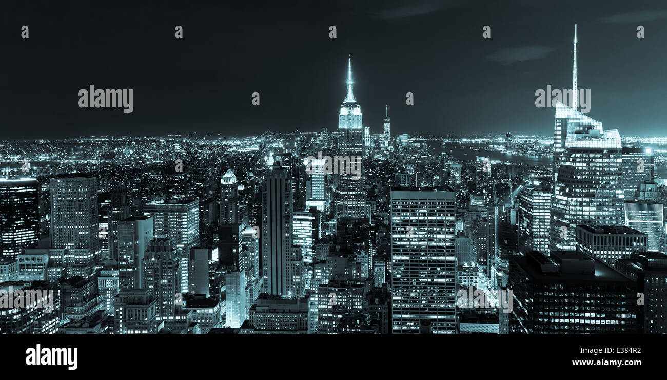 Aerial night view of Manhattan skyline - New York - USA Stock Photo - Alamy