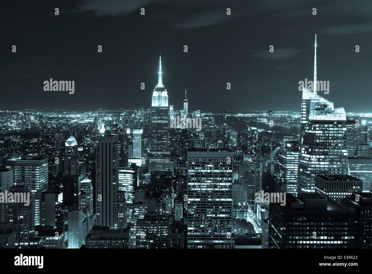 Aerial night view of Manhattan skyline - New York - USA Stock Photo - Alamy