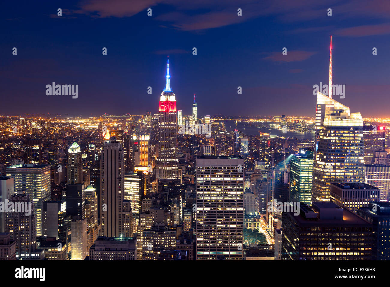 Aerial night view of Manhattan skyline - New York - USA Stock Photo - Alamy