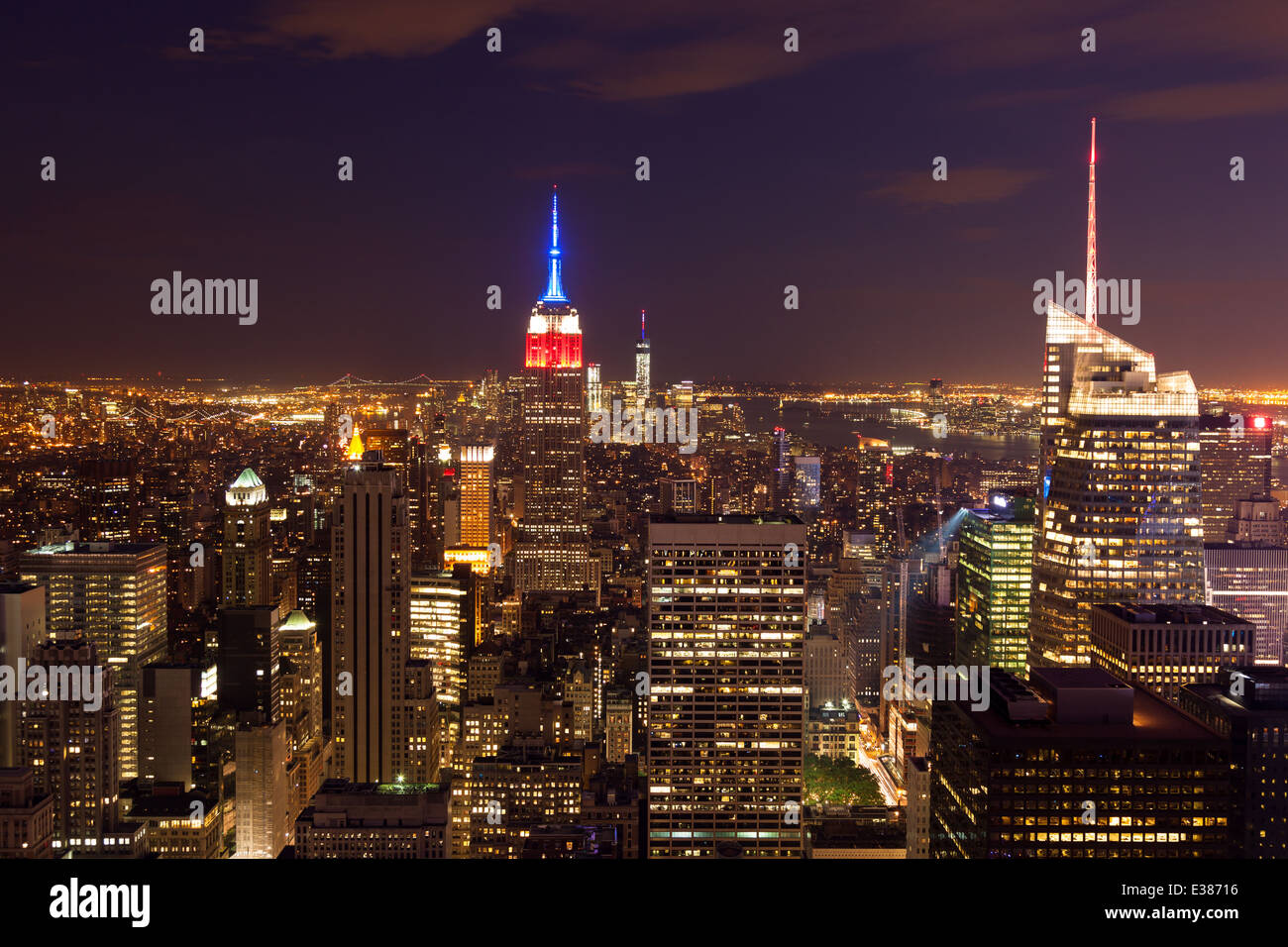 Aerial night view of Manhattan skyline - New York - USA Stock Photo - Alamy