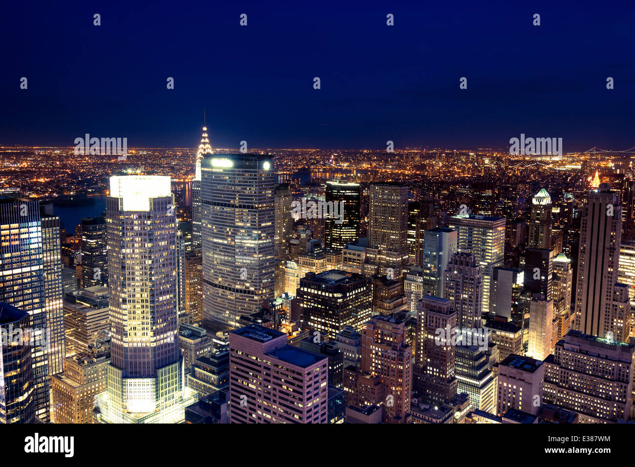 Aerial night view of Manhattan skyline - New York - USA Stock Photo - Alamy