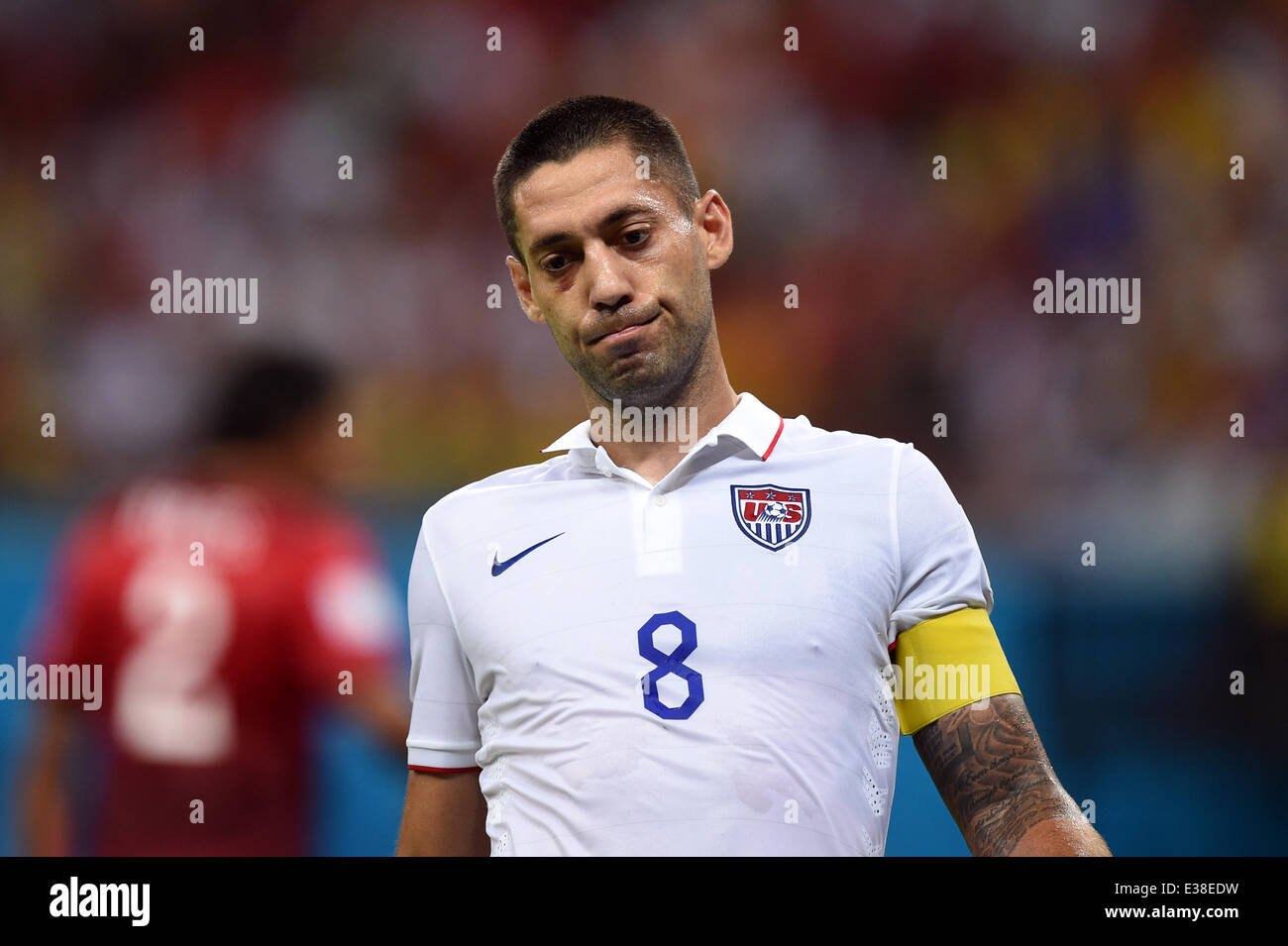 Manaus, Brazil. 22nd June, 2014. Clint Dempsey of USA reacts during the FIFA World Cup 2014 group G preliminary round match between the USA and Portugal at the Arena Amazonia Stadium in Manaus, Brazil, 22 June 2014. Photo: Marius Becker/dpa/Alamy Live News Stock Photo