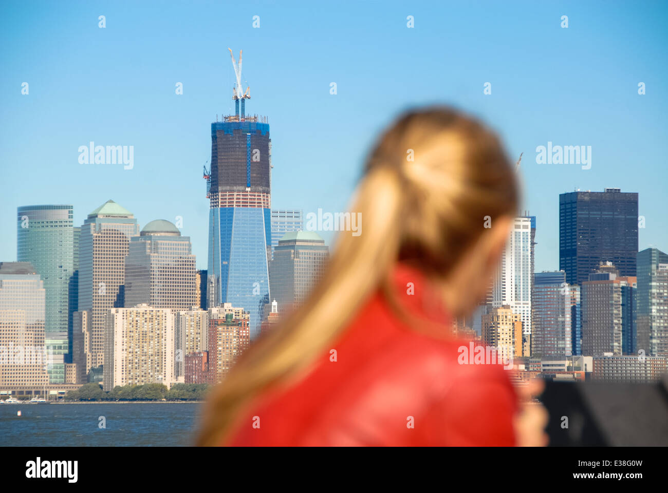 tourist and view at the skyline of manhattan in new york, usa Stock Photo