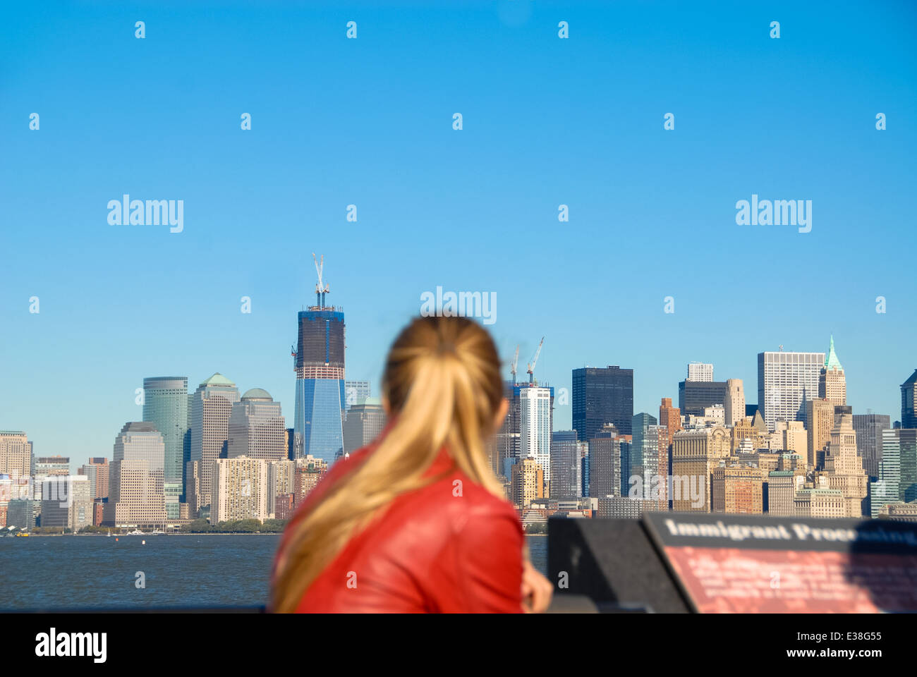 tourist and view at the skyline of manhattan in new york, usa Stock Photo