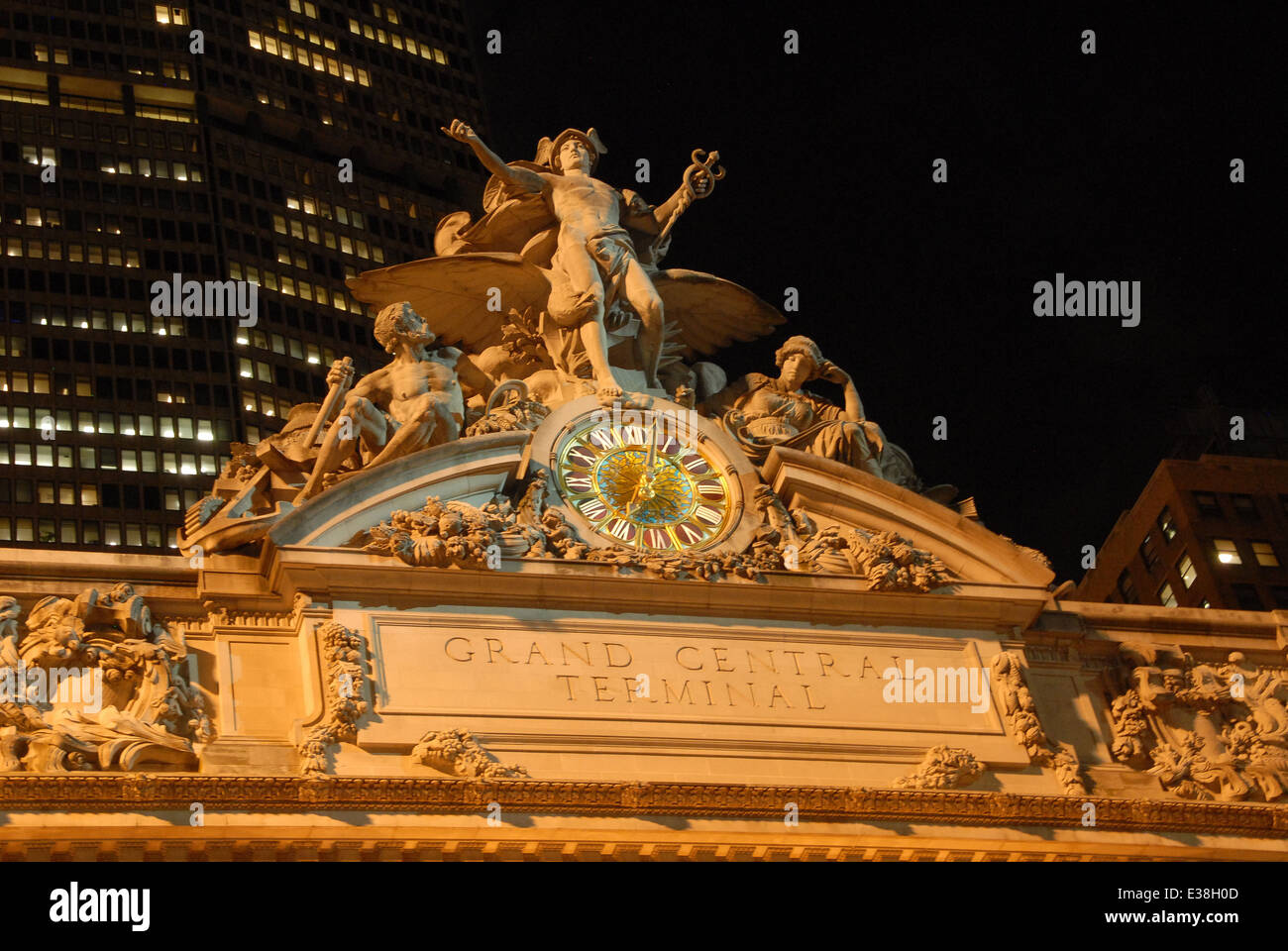 clock at the grand central station by night in new york, usa Stock Photo