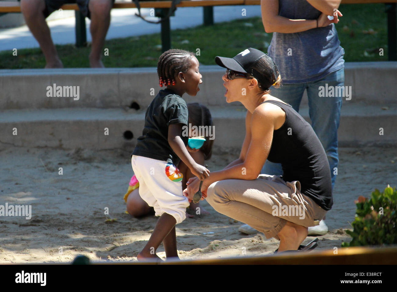 Jillian Michaels takes her daughter Lukensia by piggyback to the park