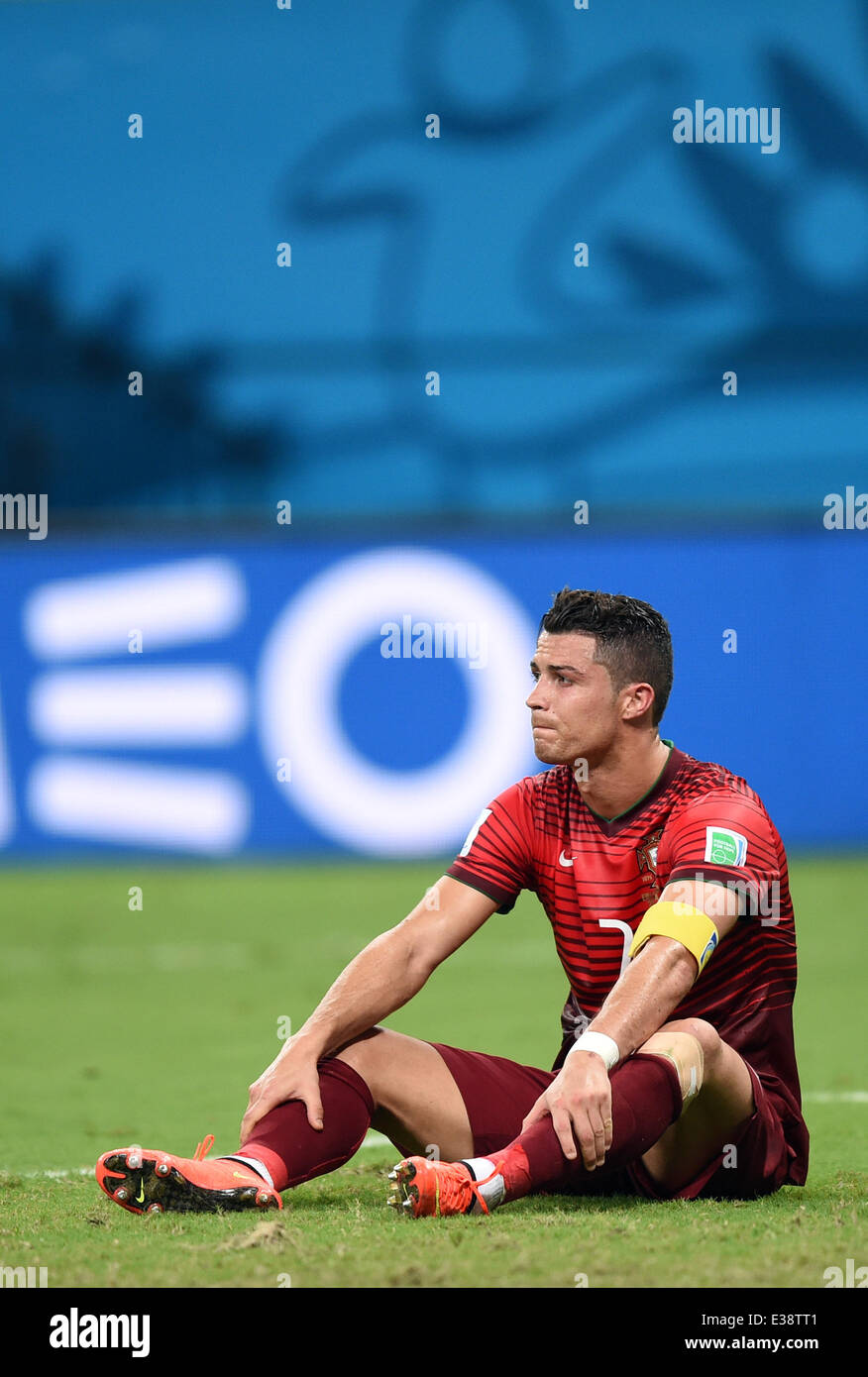 Manaus, Brazil. 22nd June, 2014. Cristiano Ronaldo of Portugal reacts during the FIFA World Cup 2014 group G preliminary round match between the USA and Portugal at the Arena Amazonia Stadium in Manaus, Brazil, 22 June 2014. Photo: Marius Becker/dpa/Alamy Live News Stock Photo