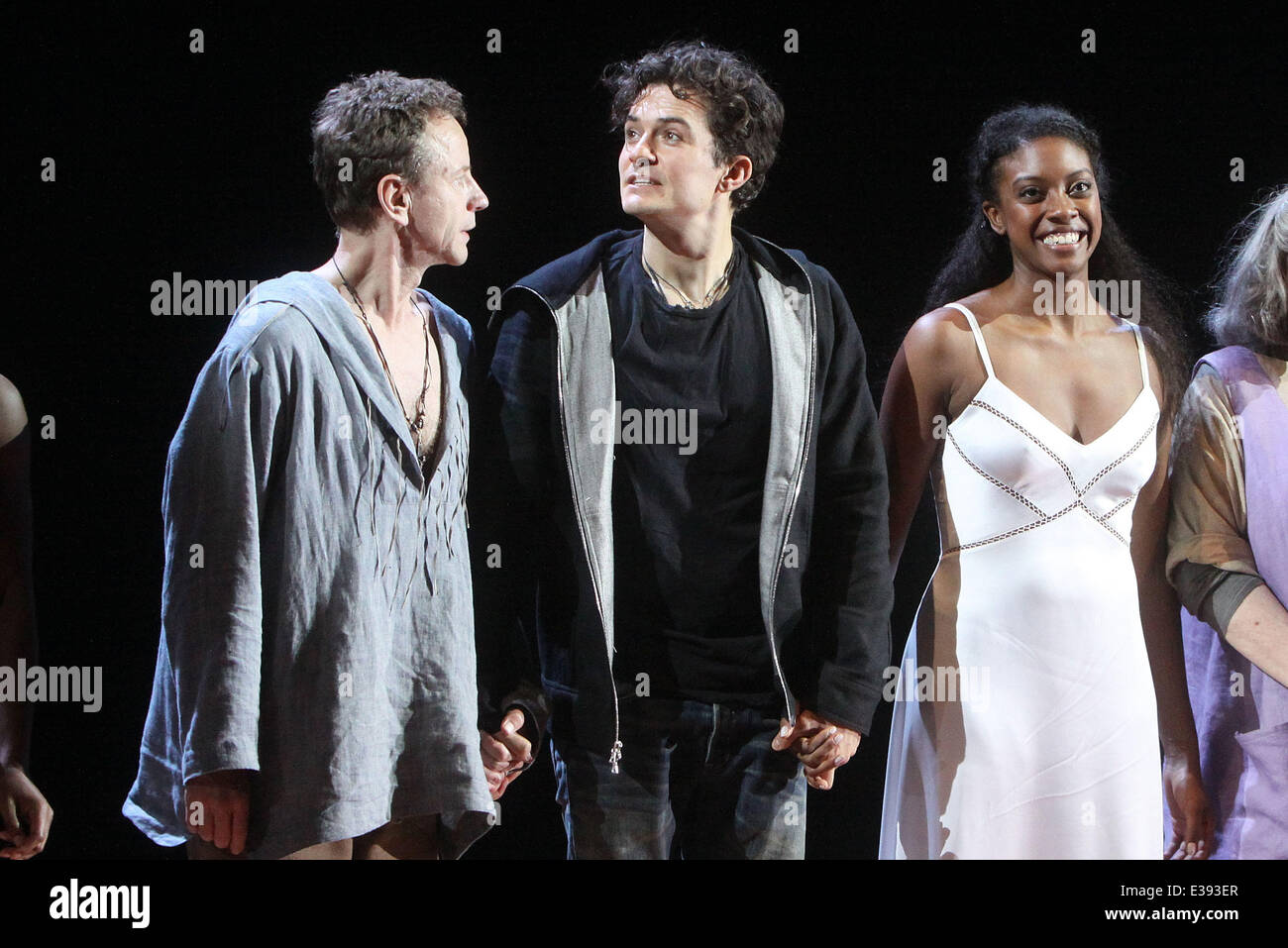 Curtain call for the first preview of Broadway's 'Romeo and Juliet' at the Richard Rodgers Theatre  Featuring: Brent Carver,Orlando Bloom,Condola Rashad Where: New York, NY, United States When: 24 Aug 2013 Stock Photo