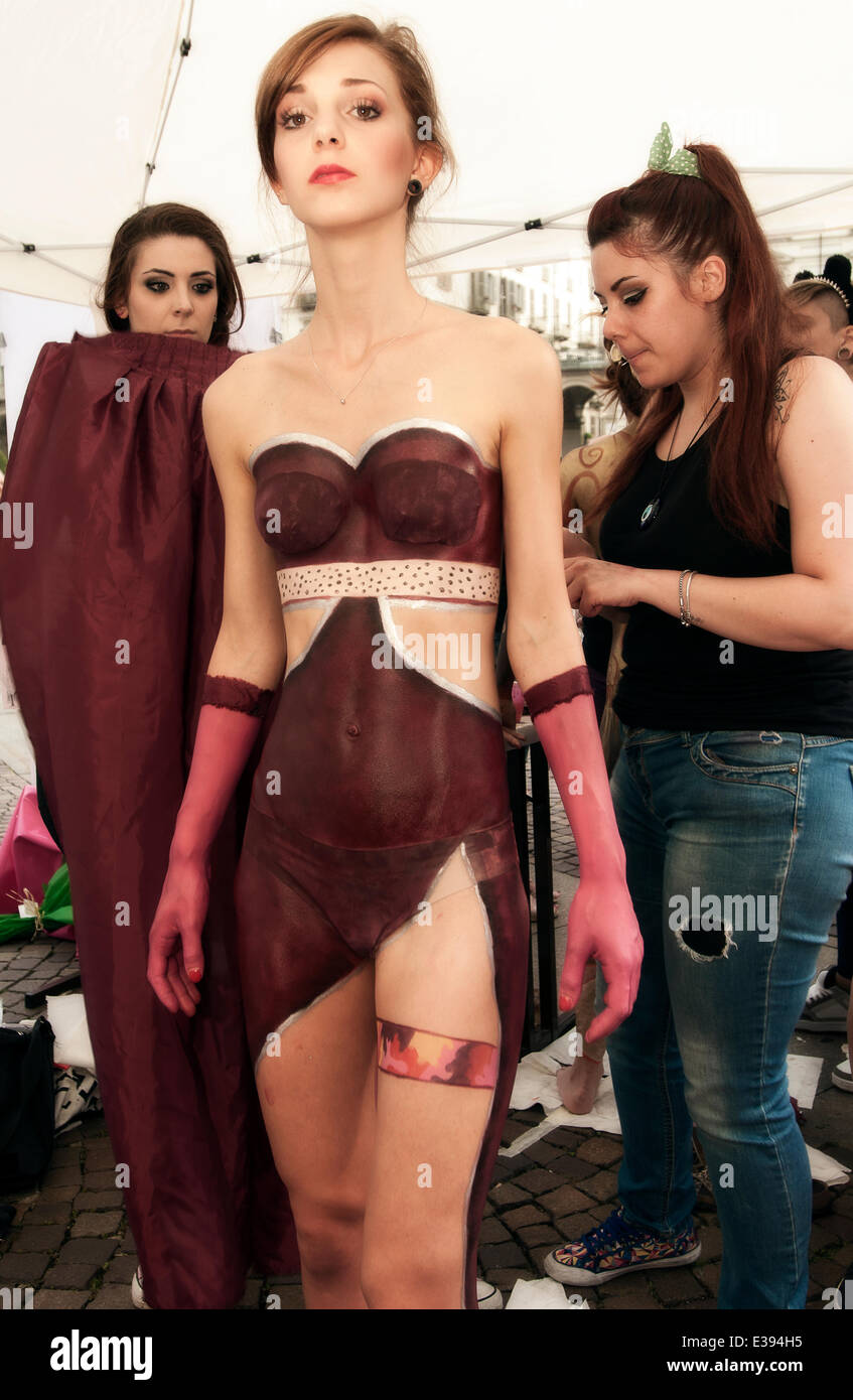 Piazza Vittorio Veneto, Turin, Italy. 21st June, 2014. Lollipots event 'A Mole .... Events Artists in Turin in competition' Body Painting - Contest with Photographers, makeup artists and Models Credit:  Realy Easy Star/Alamy Live News Stock Photo