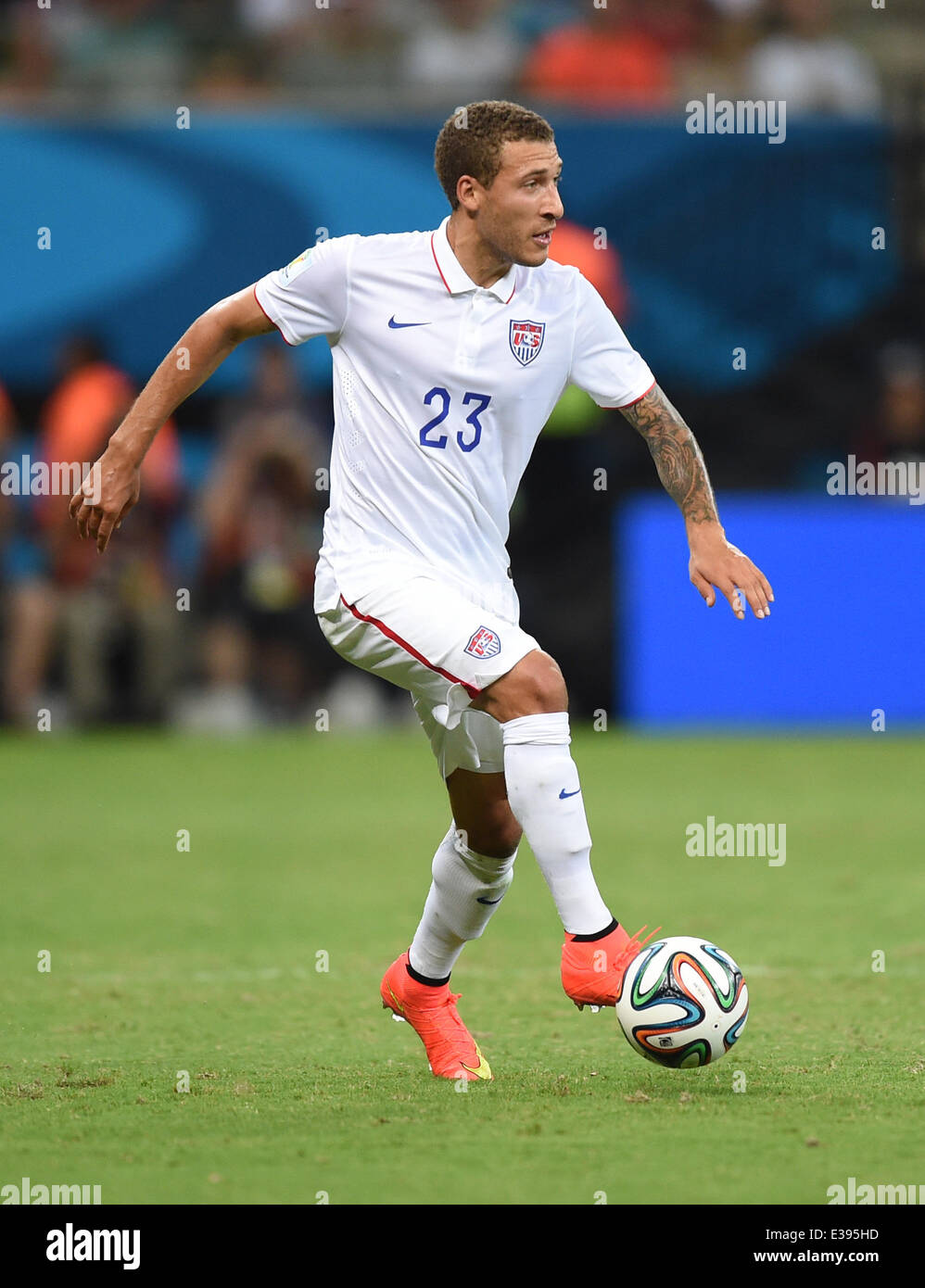 Manaus, Brazil. 22nd June, 2014. Fabian Johnson of USA in action during the FIFA World Cup 2014 group G preliminary round match between the USA and Portugal at the Arena Amazonia Stadium in Manaus, Brazil, 22 June 2014. Photo: Marius Becker/dpa/Alamy Live News Stock Photo