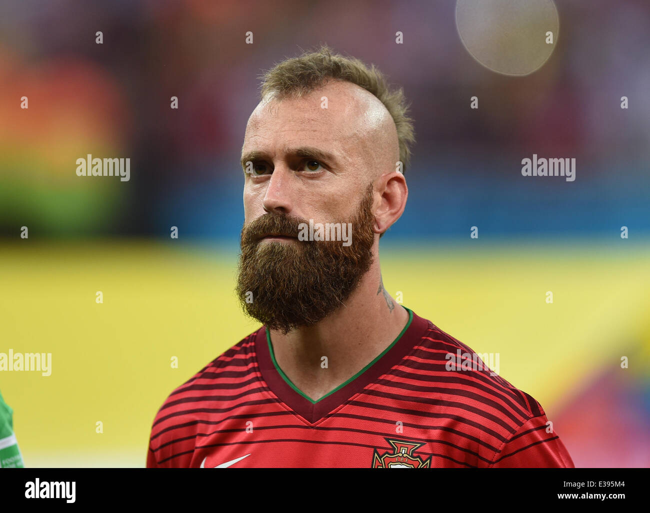 Manaus, Brazil. 22nd June, 2014. Raul Meireles of Portugal seen the national anthem prior to the FIFA World Cup 2014 group G preliminary round match between the USA and Portugal at the Arena Amazonia Stadium in Manaus, Brazil, 22 June 2014. Photo: Marius Becker/dpa/Alamy Live News Stock Photo