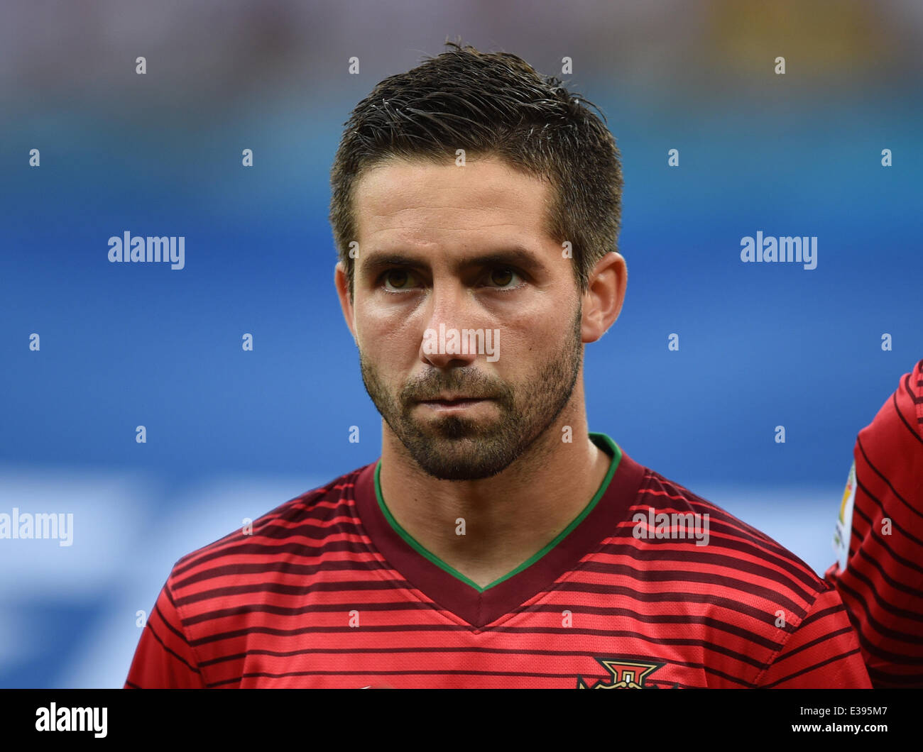 Manaus, Brazil. 22nd June, 2014. Joao Moutinho of Portugal seen the national anthem prior to the FIFA World Cup 2014 group G preliminary round match between the USA and Portugal at the Arena Amazonia Stadium in Manaus, Brazil, 22 June 2014. Photo: Marius Becker/dpa/Alamy Live News Stock Photo