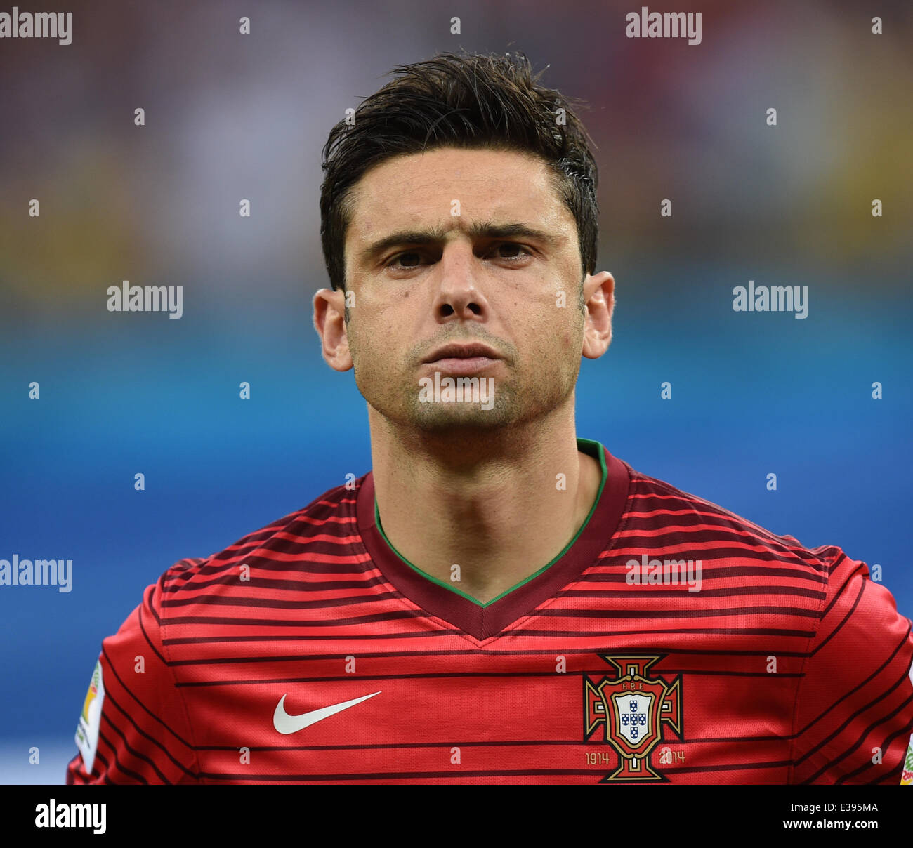 Manaus, Brazil. 22nd June, 2014. Helder Postiga of Portugal seen during the national anthem prior to the FIFA World Cup 2014 group G preliminary round match between the USA and Portugal at the Arena Amazonia Stadium in Manaus, Brazil, 22 June 2014. Photo: Marius Becker/dpa/Alamy Live News Stock Photo