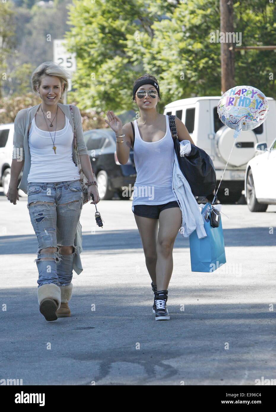 Brenda Song all dressed up as she heads for a birthday party in Beverly