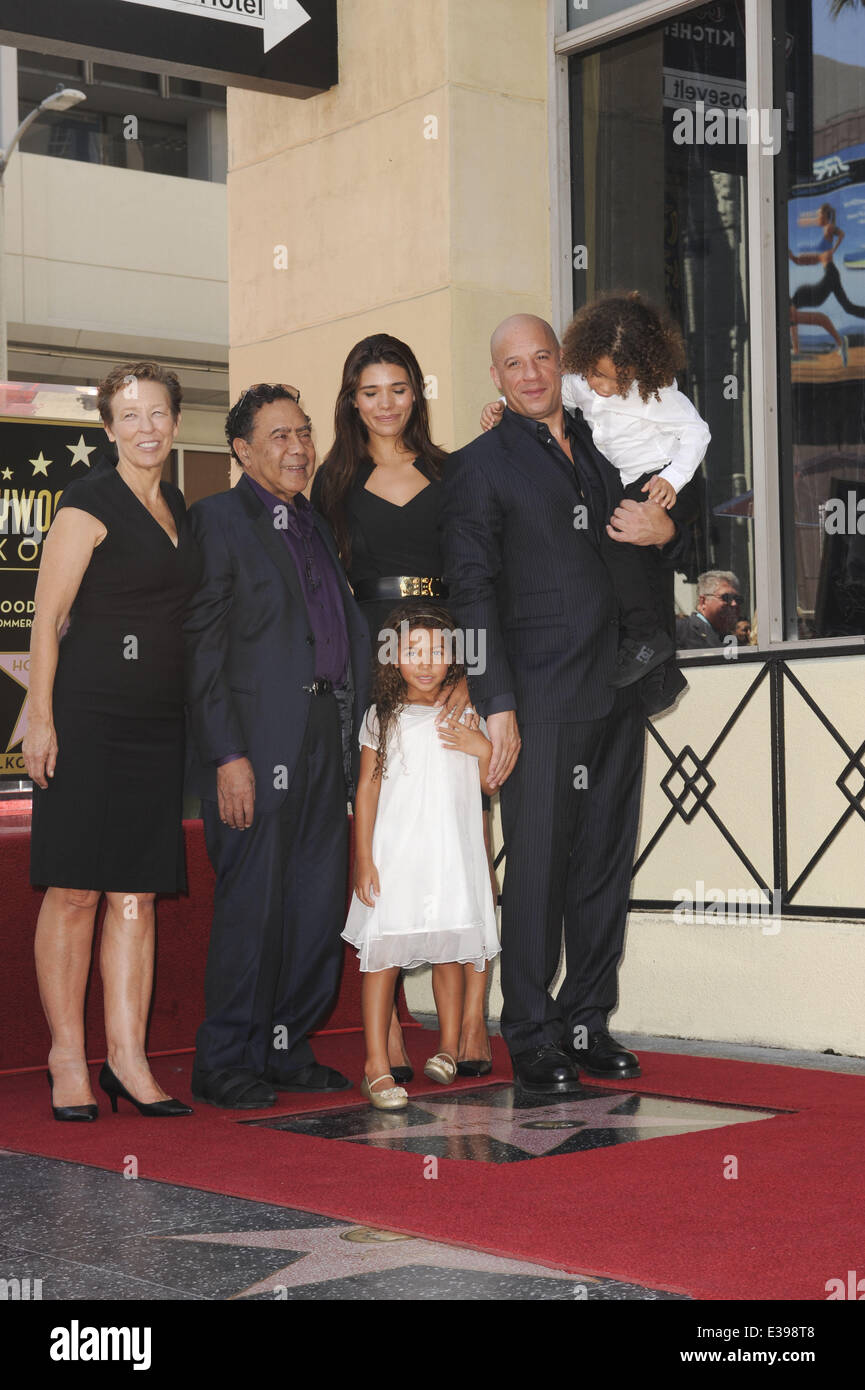 Vin Diesel Honored With The Star on The Hollywood Walk of Fame  Featuring: Delora Vincent,Vin Diesel,Irving Vincent,Paloma Jimenez,Hania Riley Where: Los Angeles, CA, United States When: 26 Aug 2013 Stock Photo