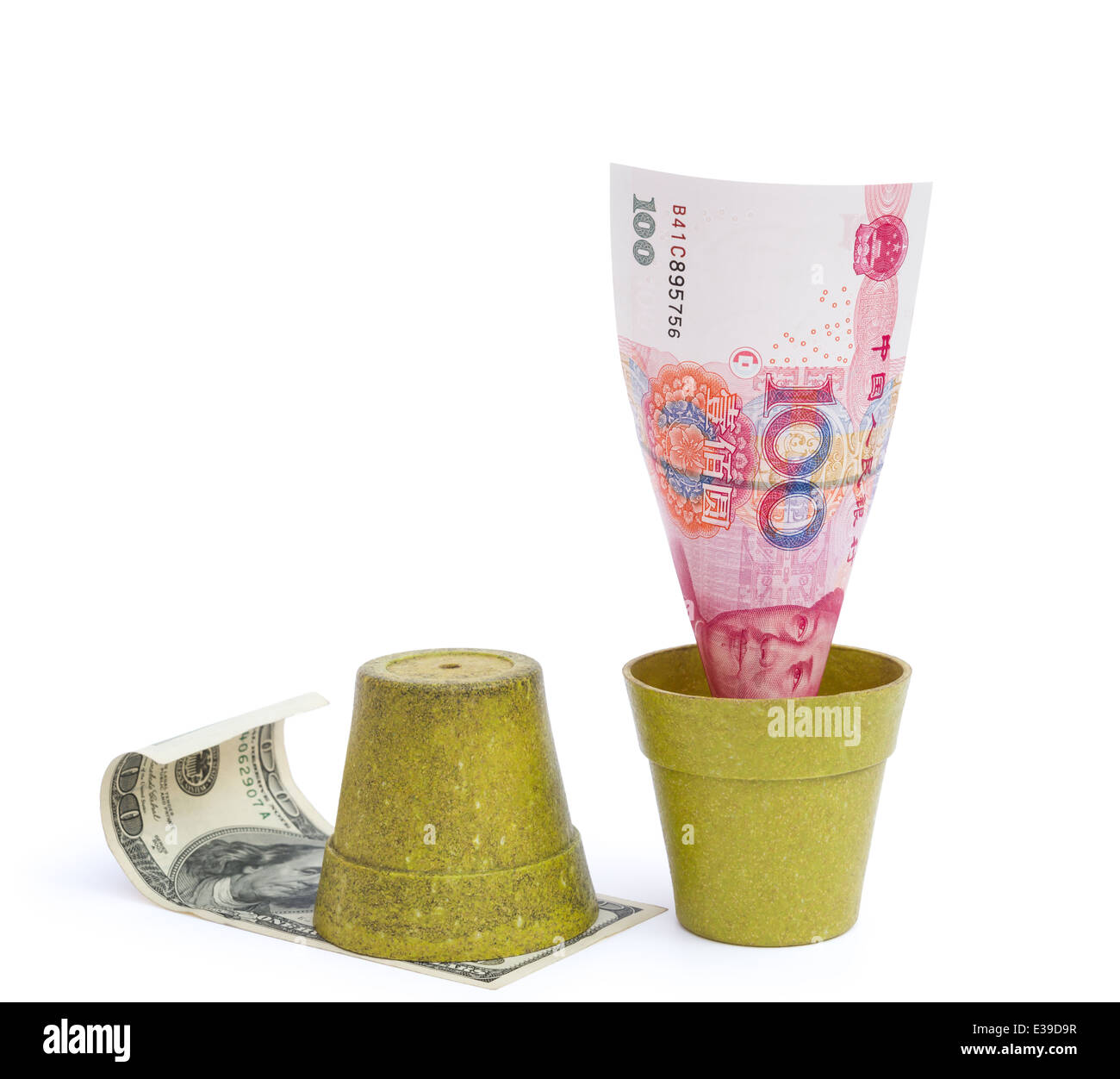 blooming RMB and rotten USD with clipping path Stock Photo
