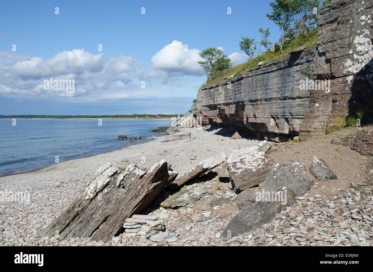 Cliffs by the coast at a calm bay at the swedish island Oland Stock Photo