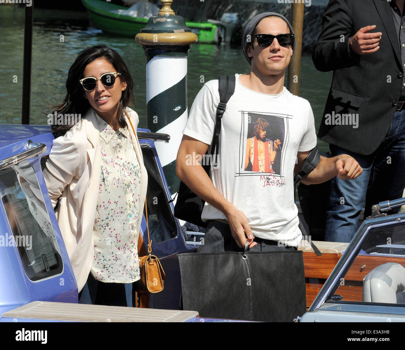 Inma Cuesta and Martin Rivas arrive at Hotel Excelsior Venice by boat
