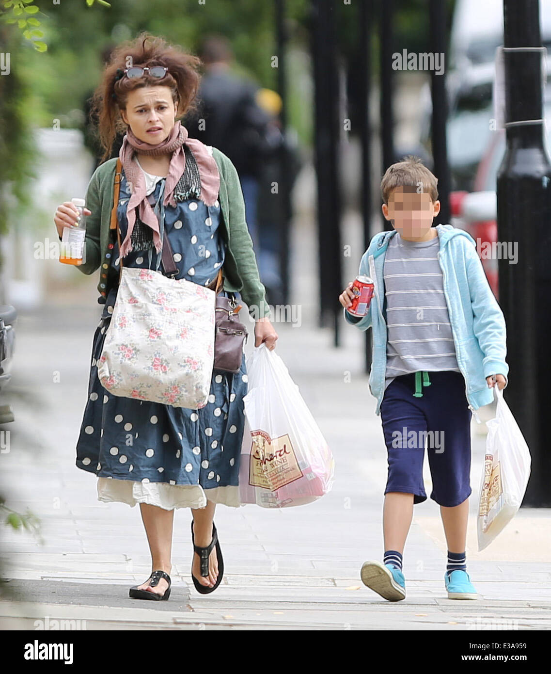 Helena Bonham Carter and her son Billy Raymond Burton taking a walk in  North London after doing some shopping Featuring: Helena Bonham Carter,Billy  Raymond Burton Where: London, United Kingdom When: 08 Sep