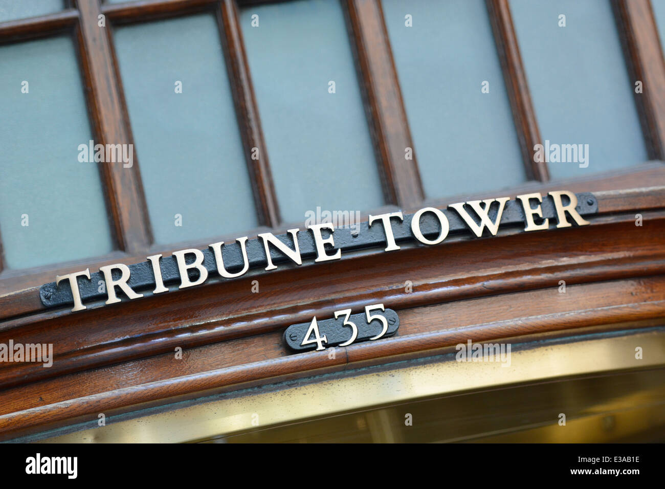 Sign on Entrance of Tribune Tower building Stock Photo