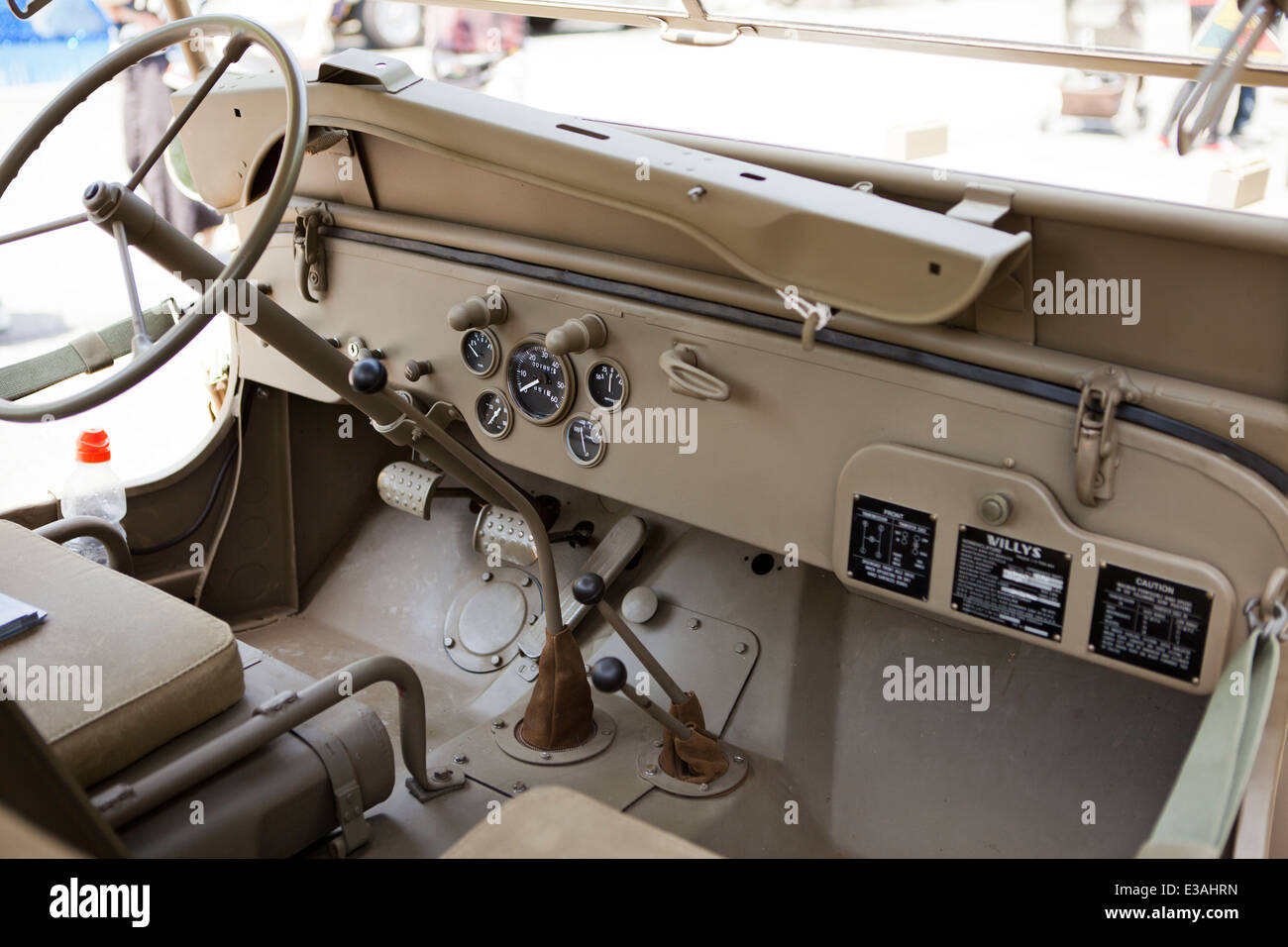 WWII era Willys Jeep interior Stock Photo