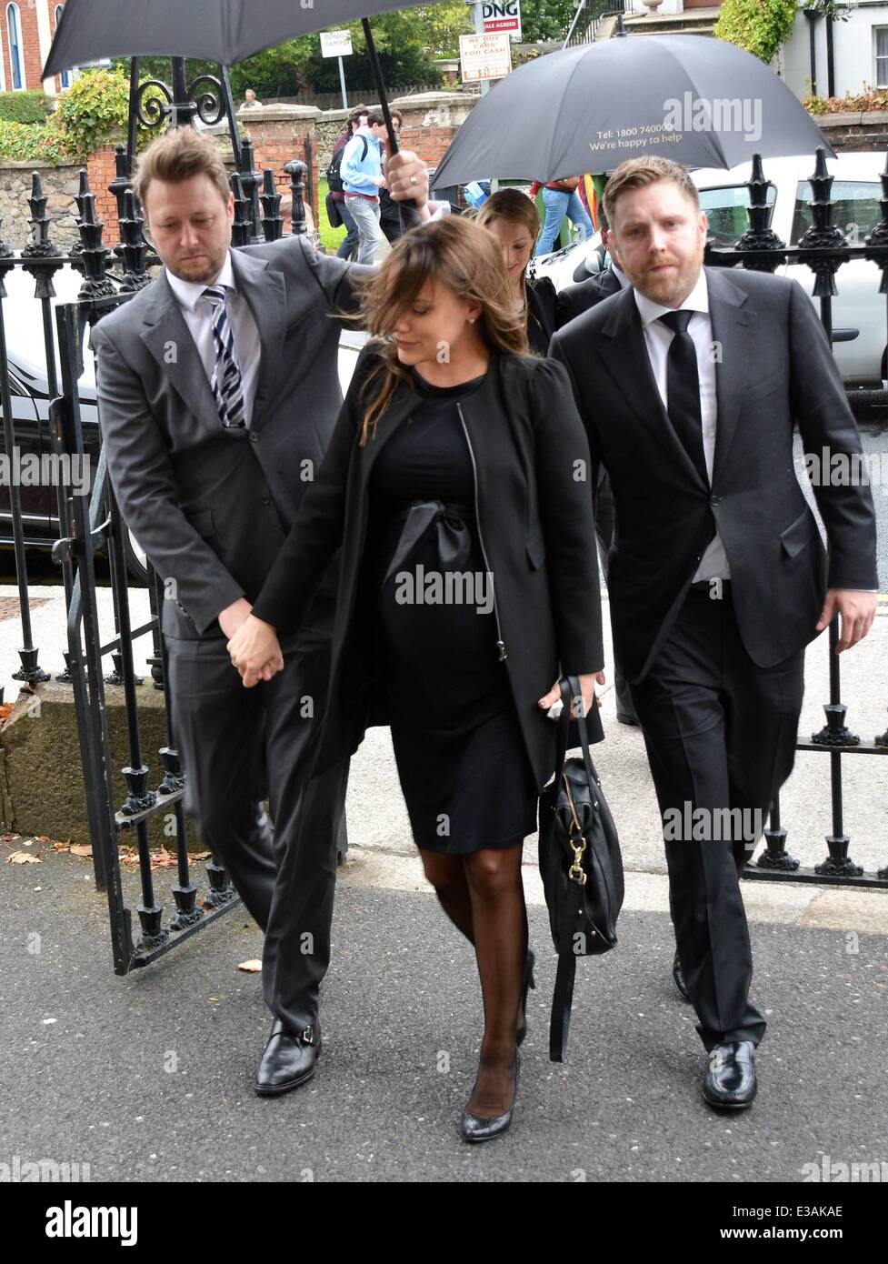 The Funeral of actress Susan Fitzgerald at The Church of The Three Patrons, Rathgar  Featuring: Susan Fitzgerald's children Richard,Michael & Sophie Where: Dublin, Ireland When: 11 Sep 2013 Stock Photo