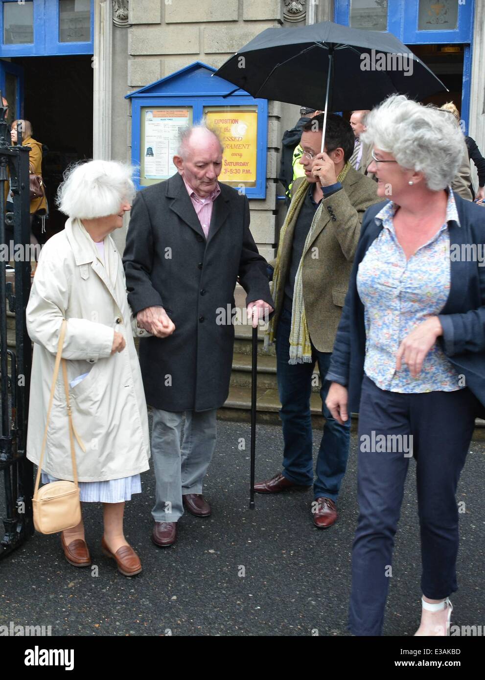 The Funeral of actress Susan Fitzgerald at The Church of The Three Patrons, Rathgar  Featuring: Brian Friel Where: Dublin, Ireland When: 11 Sep 2013 Stock Photo