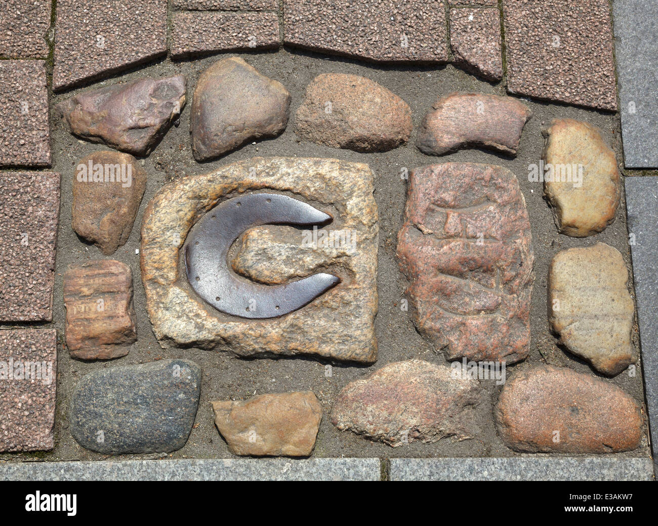 horseshoe in the pavement on Stechbahn,  Celle Stock Photo