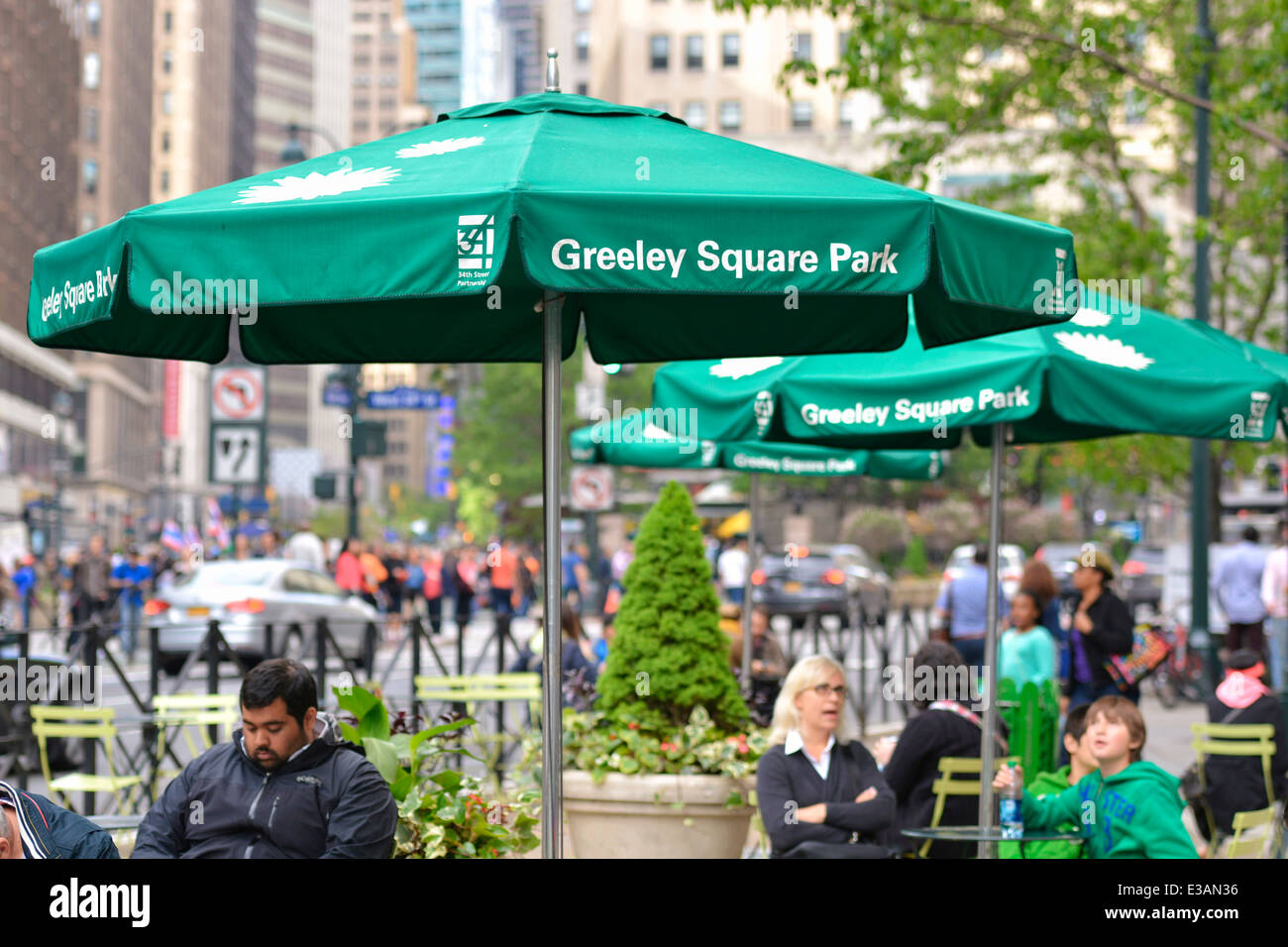 Greeley Square Park, Midtown West New York, NY Stock Photo
