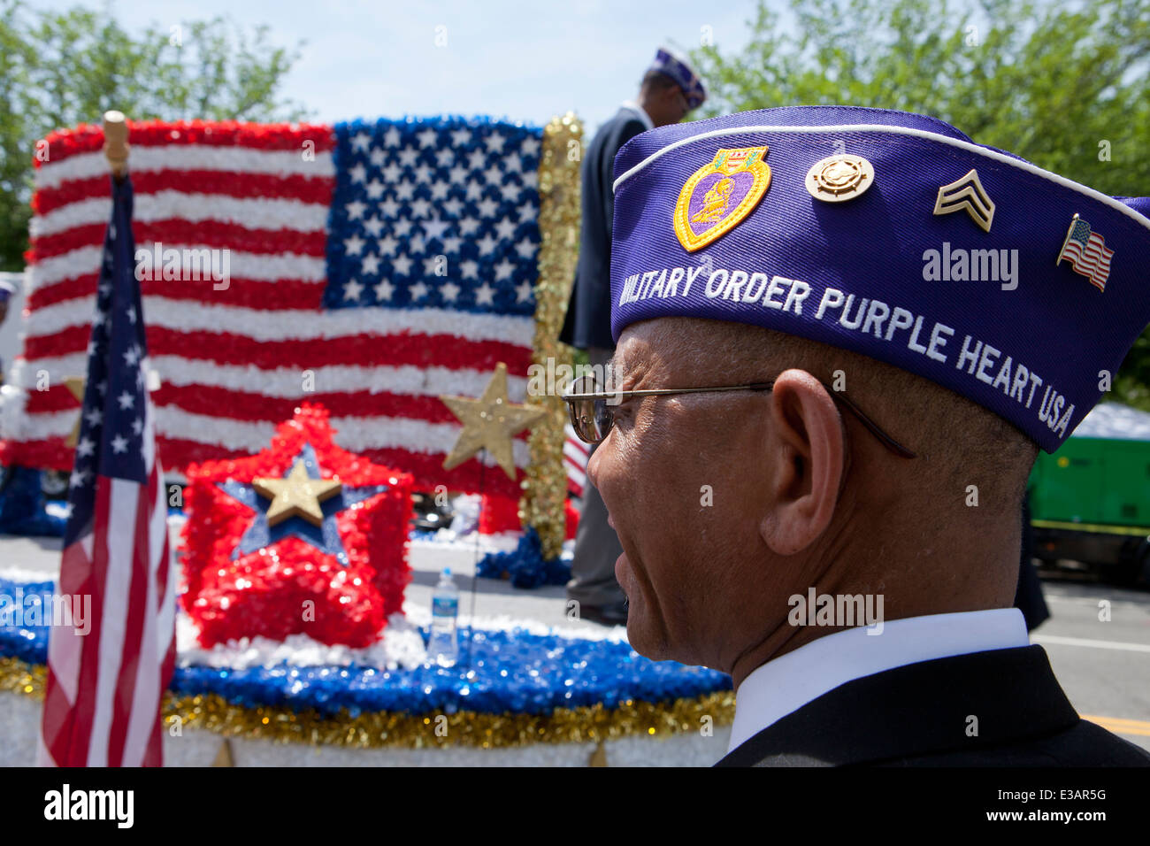 US Purple Heart recipient veteran wearing garrison cap on Memorial Day - USA Stock Photo