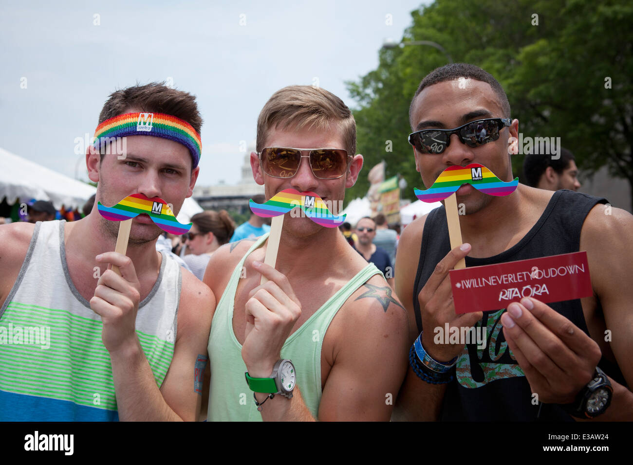 Young men at Gay Pride Fest 2014 - Washington, DC USA Stock Photo