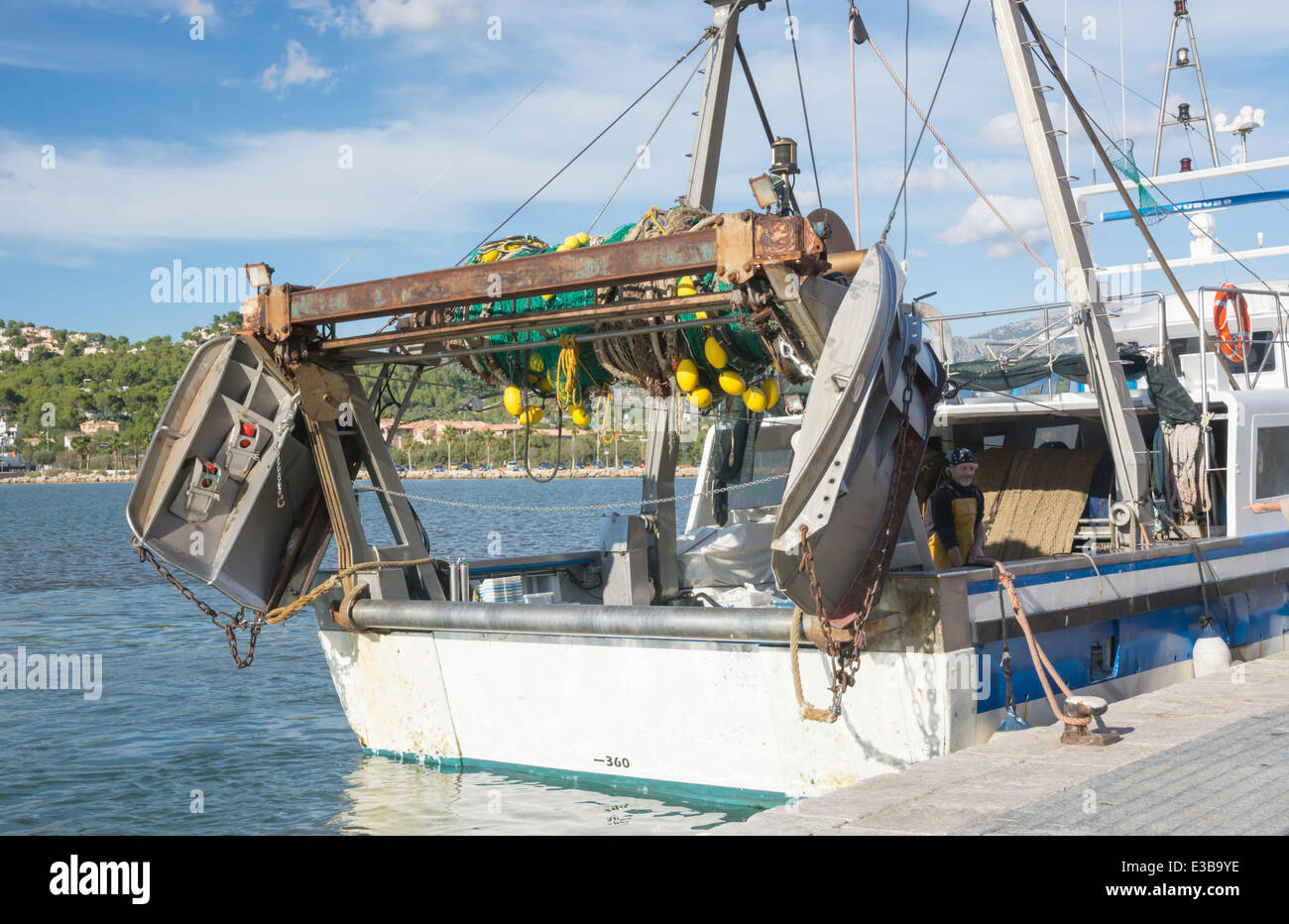 Fishing boat stern on the quay in Port d'Andratx, Mallorca, Balearic islands, Spain in October 2013. Stock Photo