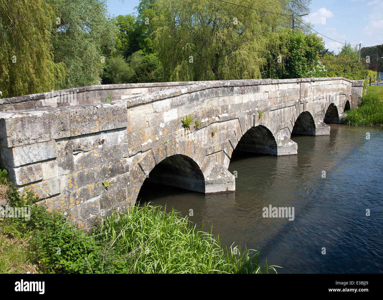 Queensbury bridge crossing River Avon chalk river at Amesbury, Wiltshire, England Stock Photo