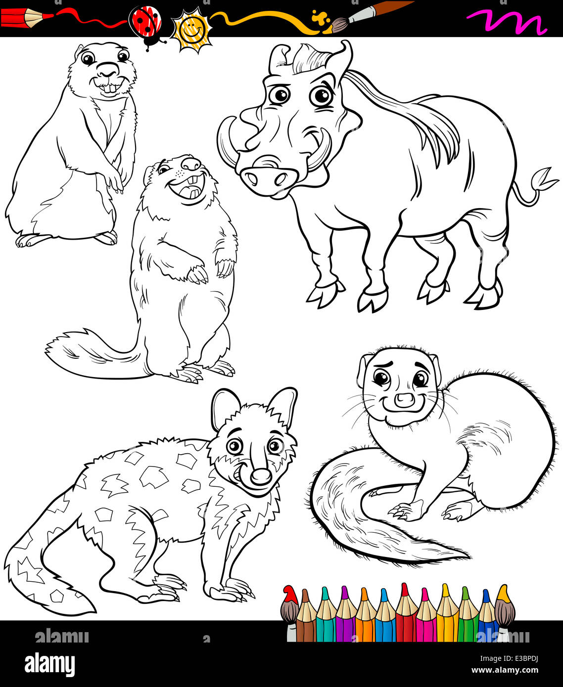 Download Coloring Book Or Page Cartoon Illustration Of Black And White Wild Animals Characters For Children Stock Photo Alamy
