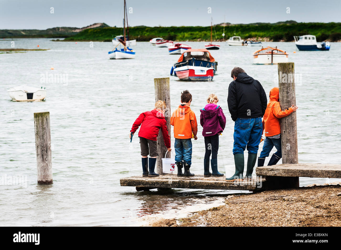 Children crabbing at Burnham Overy Staithe Stock Photo Alamy