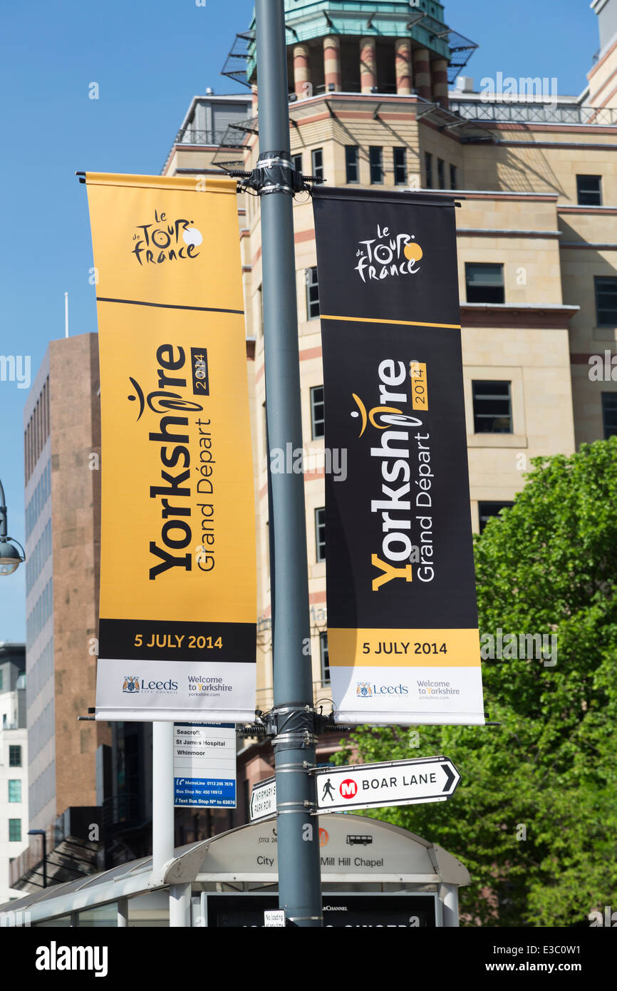 UK, Leeds, the Grand Depart signage for the Tour de France 2014 which starts in Leeds. Stock Photo