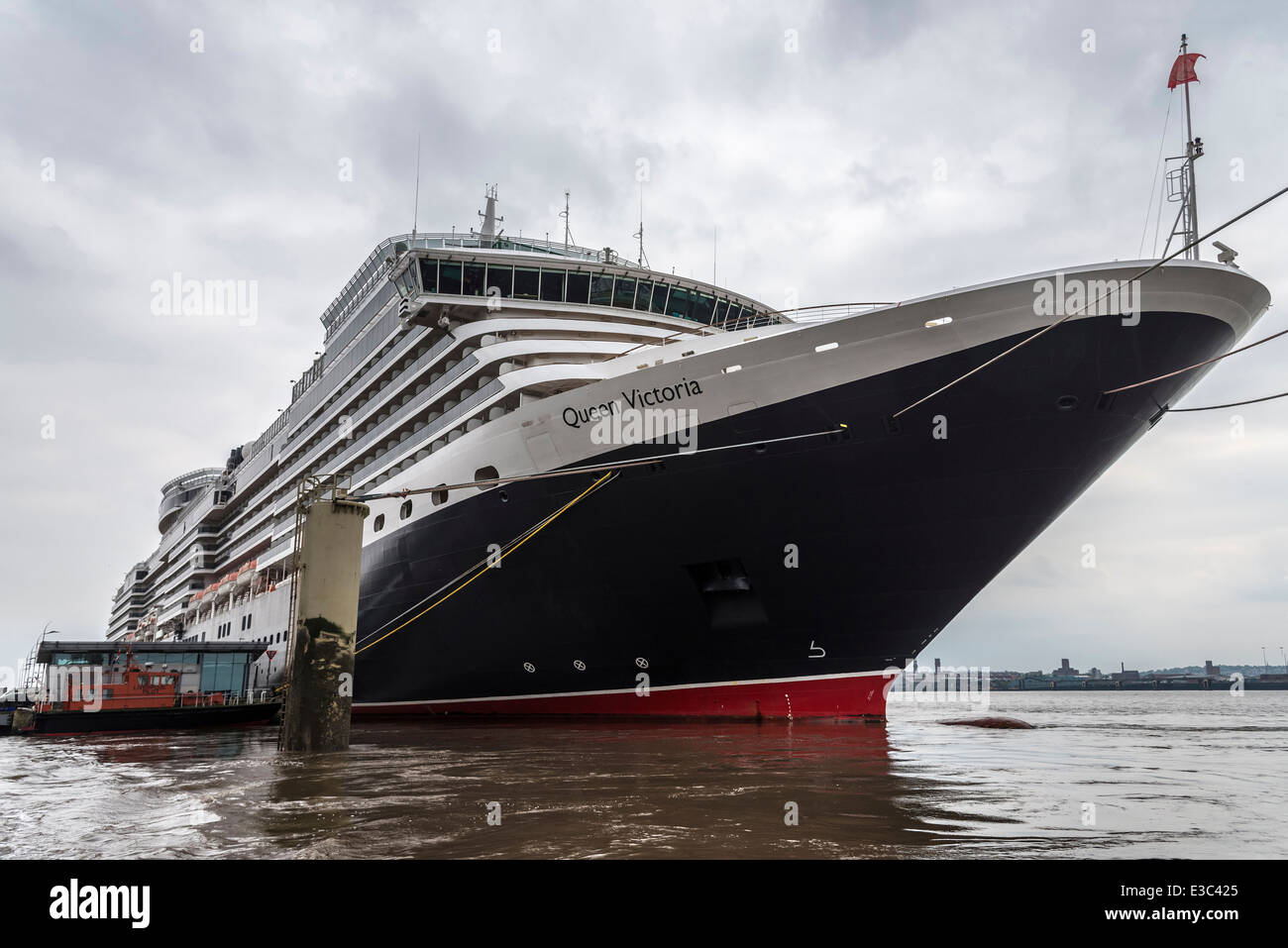 Cunard cruise liner Queen Victoria berthed at Liverpool cruise terminal