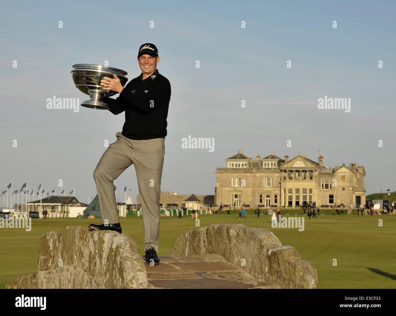 Champion David Howell the trophy at the end of the Alfred Dunhill Links ...