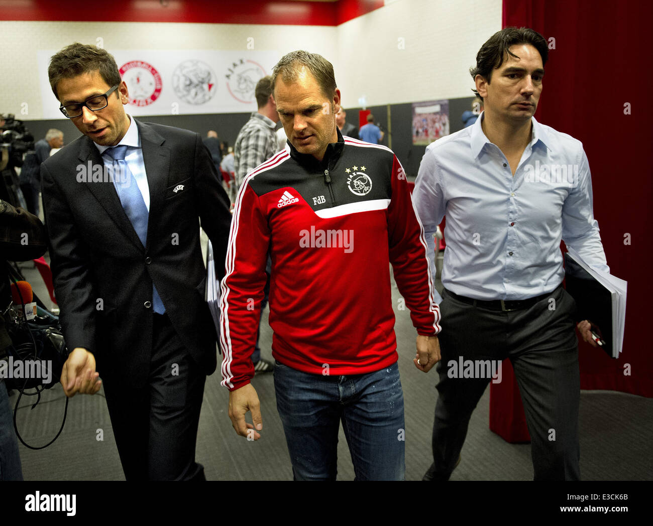 Frank de Boer of Ajax speaks at a press conference at the Amsterdam Arena ahead of the teams Champions League game against A.C. Milan  Featuring: Frank de Boer Where: Amsterdam, Netherlands When: 01 Oct 2013 Stock Photo