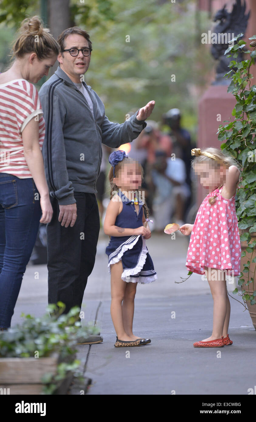 Matthew Broderick seen with son James and twins Marion and Tabitha out and  about in Manhattan Featuring: Matthew Broderick,Mari Stock Photo - Alamy