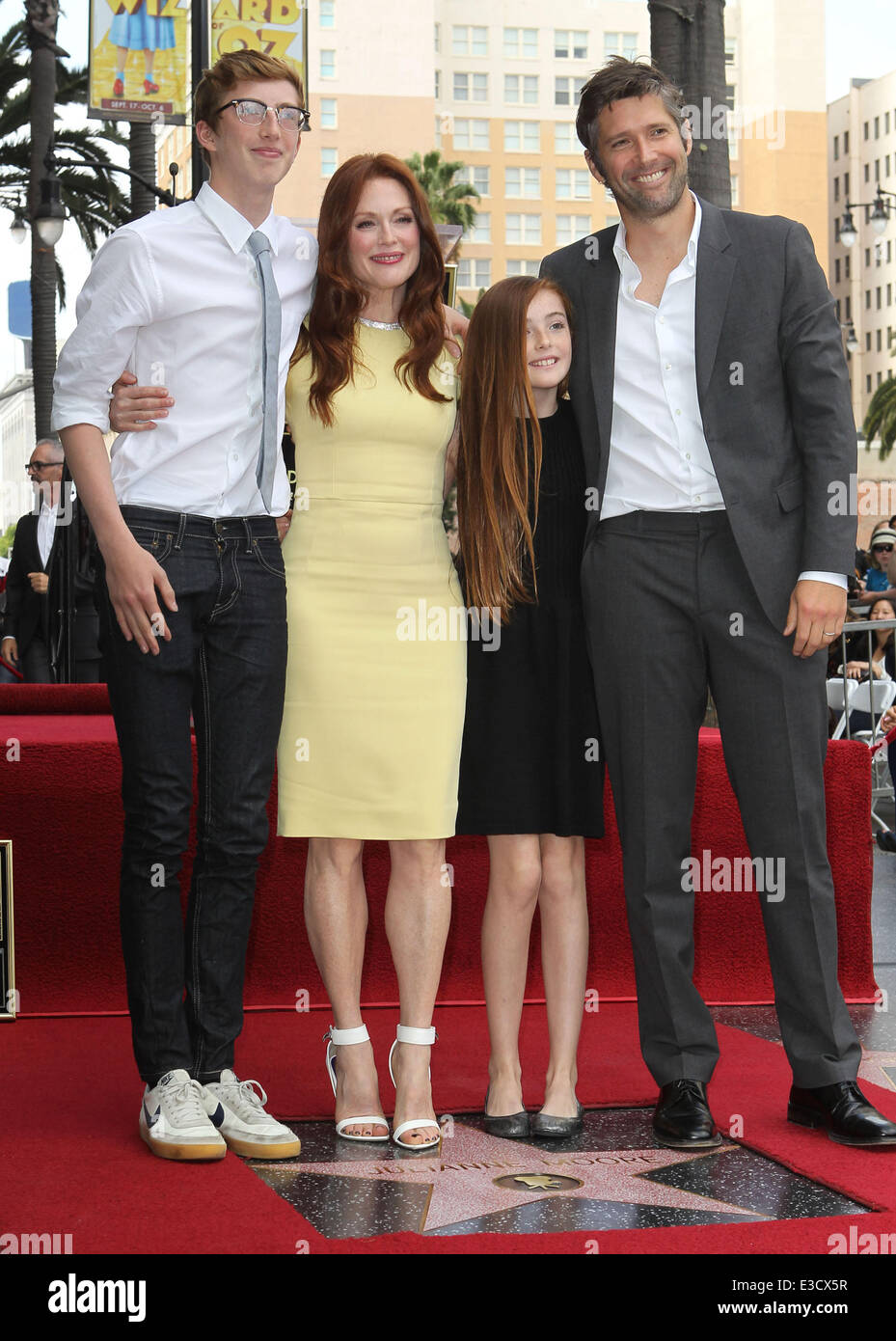 Julianne Moore Hollywood Walk of Fame Star Ceremony  Featuring: Caleb Freundlich,Julianne Moore,Liv Freundlich,Bart Freundlich Where: Hollywood, California, United States When: 03 Oct 2013 Stock Photo